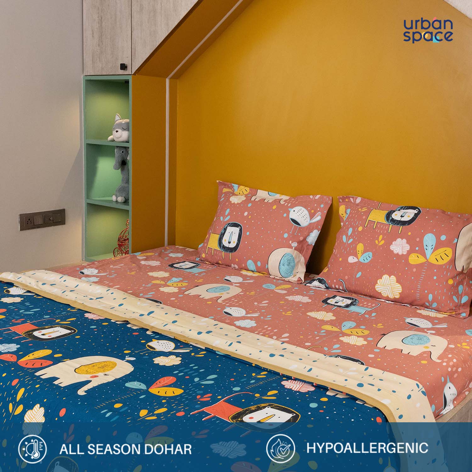 Urban Space -Home Furnishing Store Microfiber Cotton Reversible Dohar / AC Blanket for Bedroom - Lion King Navy