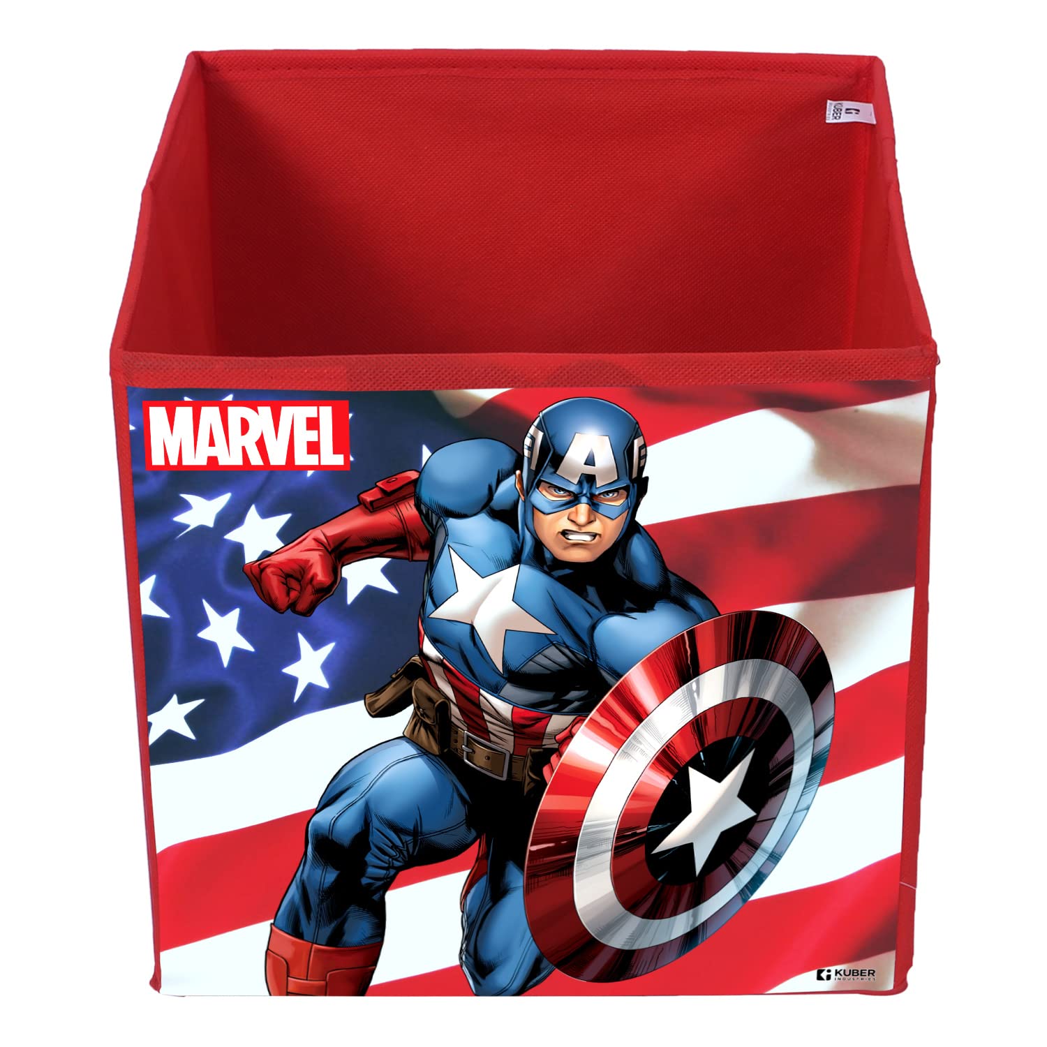 Kuber Industries Marvel Captain America Print Durable & Collapsible Square Storage Box|Clothes Organizer With Handle,Pack of 4 (Red) - view 4