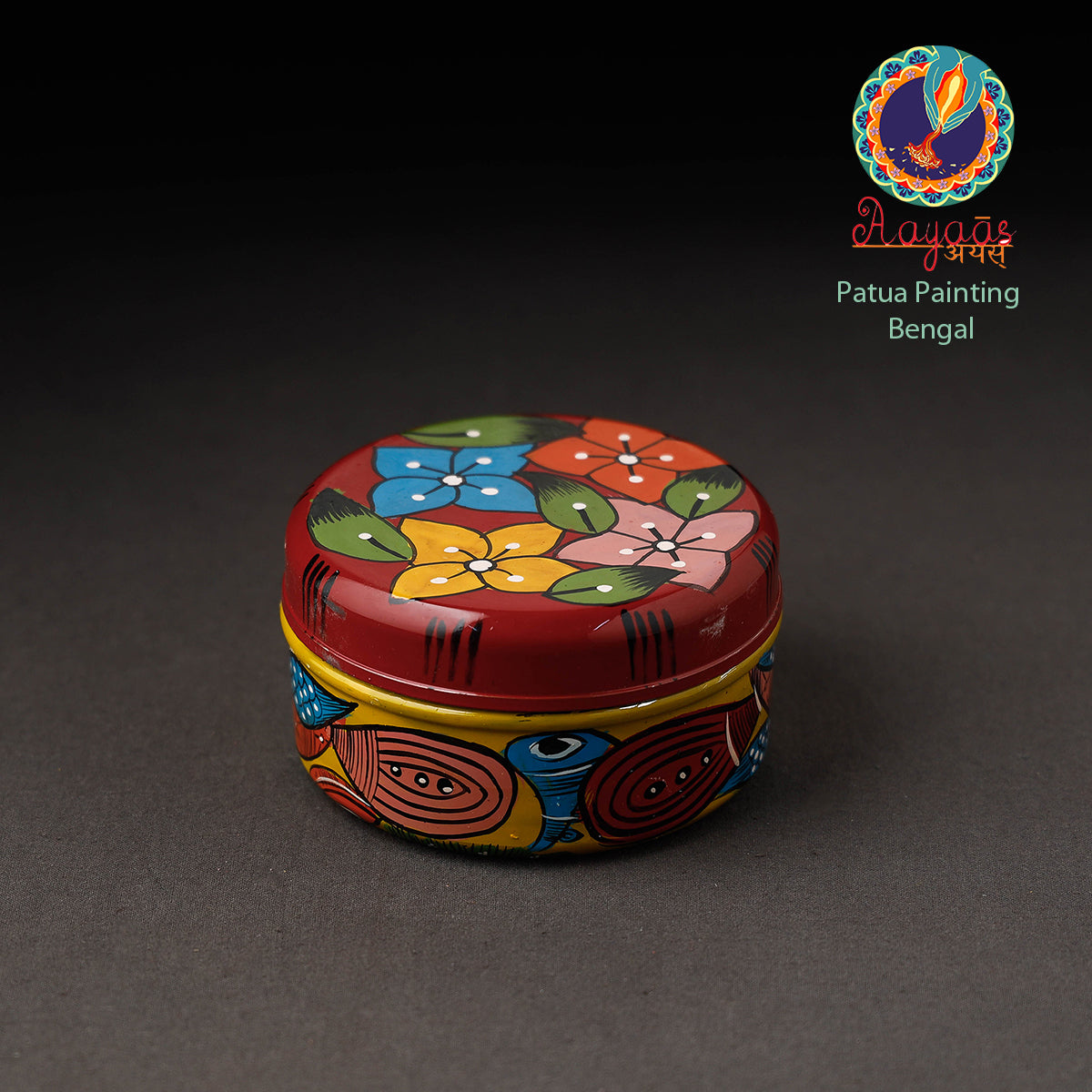 AAYAAS Bengal Patua Handpainted Stainless Steel Multi Utility Container