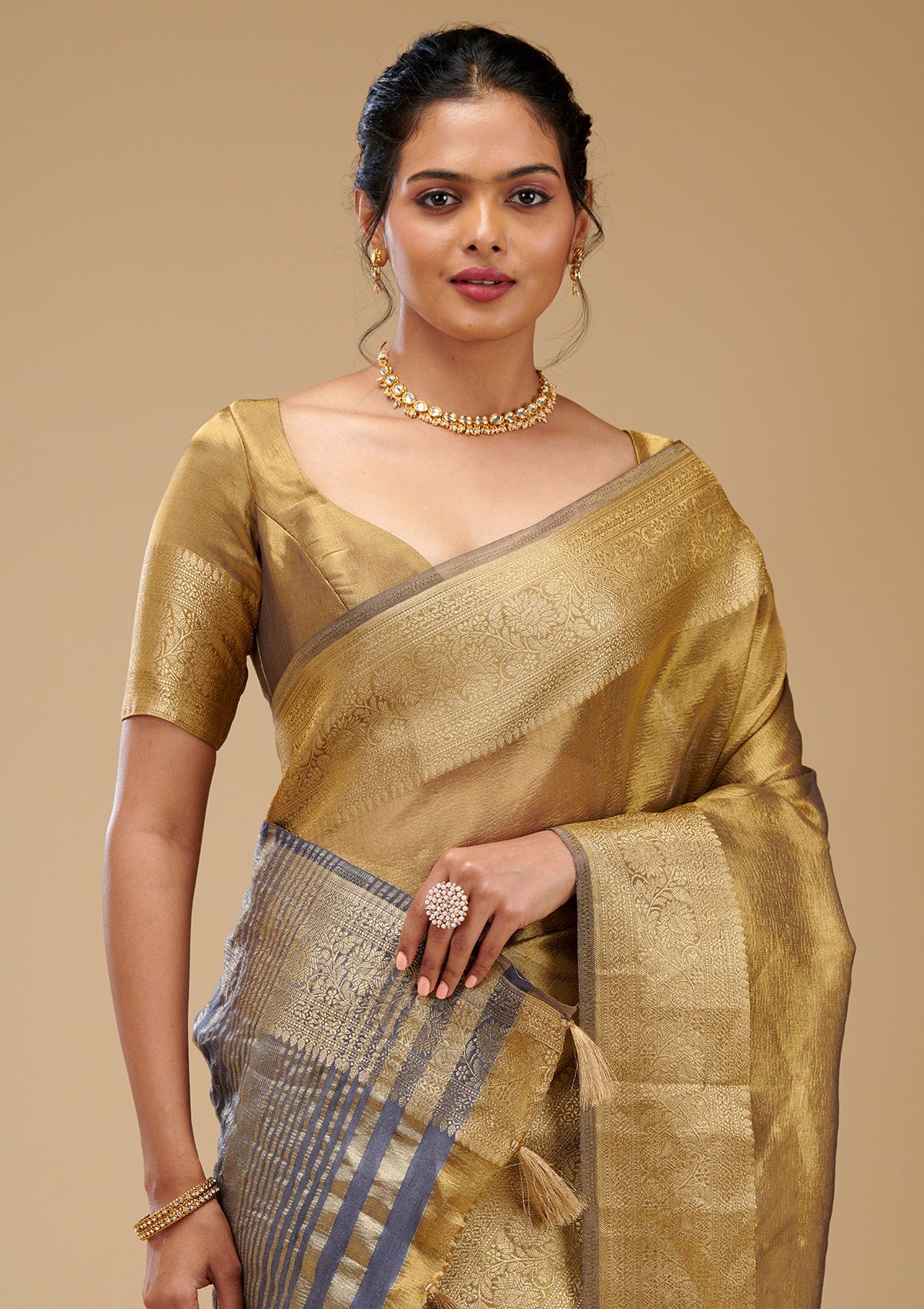 Koskii Mehendi Zariwork Tissue Saree – Women's - view 6