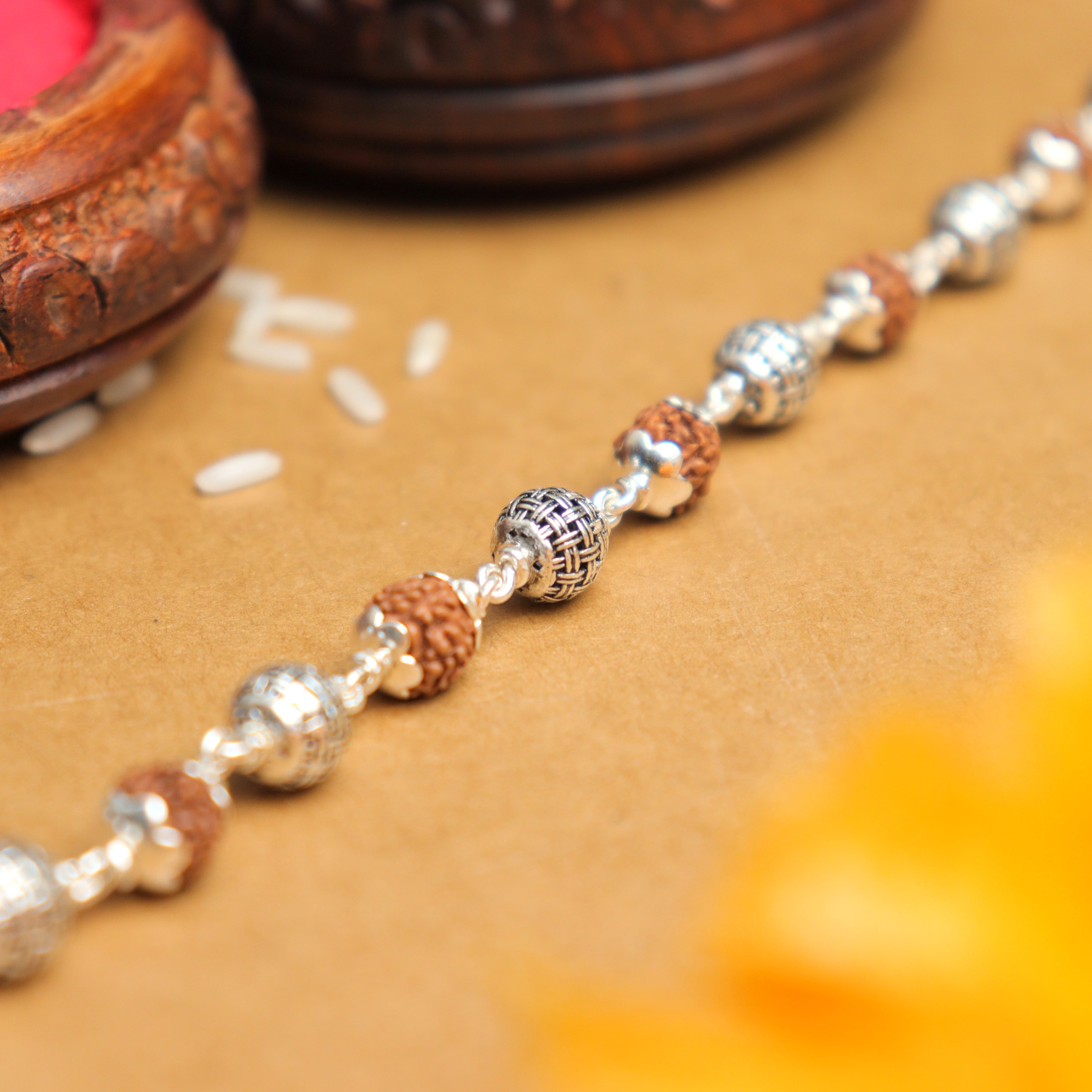 Prinjal Jewellers Pure Rudraksha Silver Rakhi