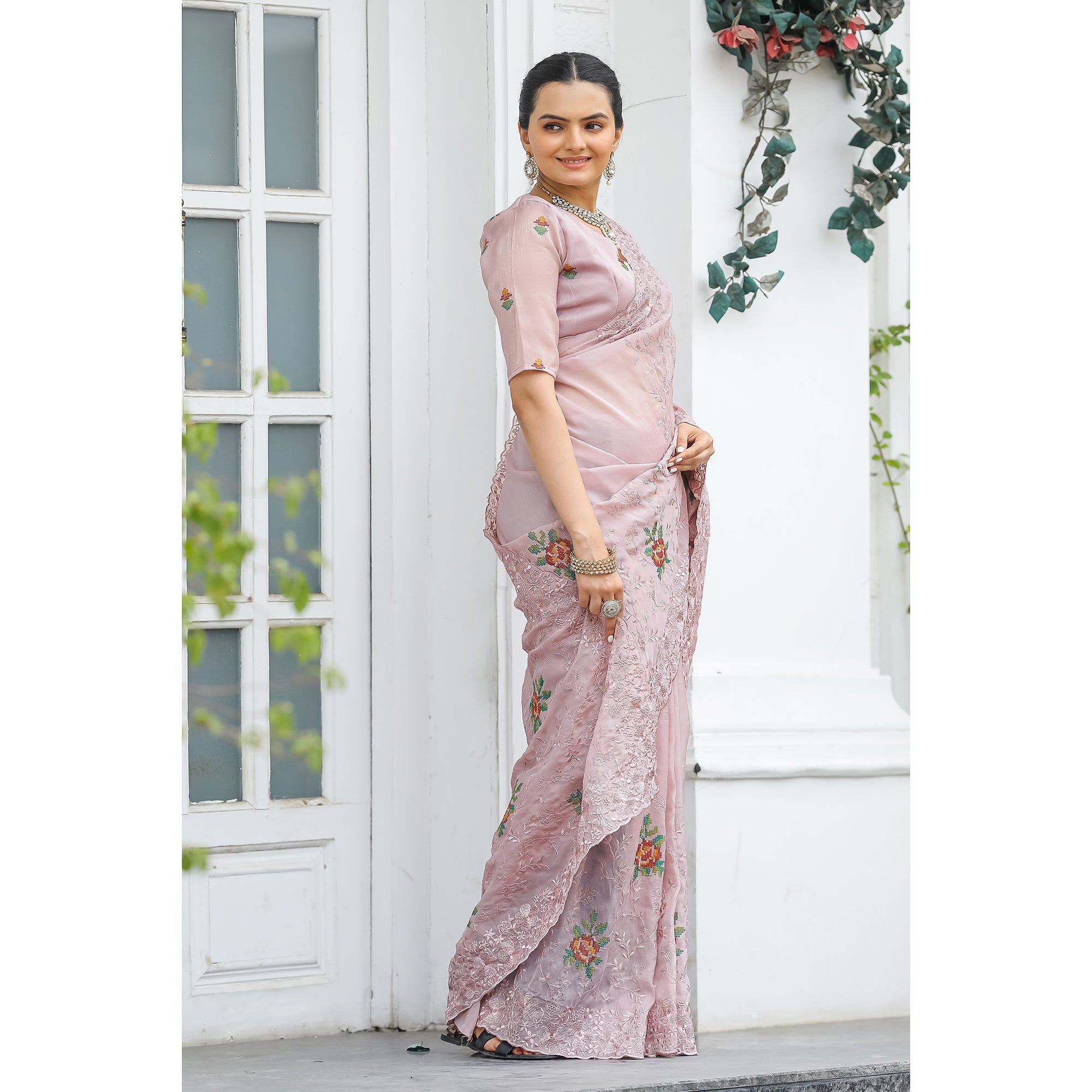 TASARIKA COUTURE Ankita Peach Chiffon Handwork Saree - view 2