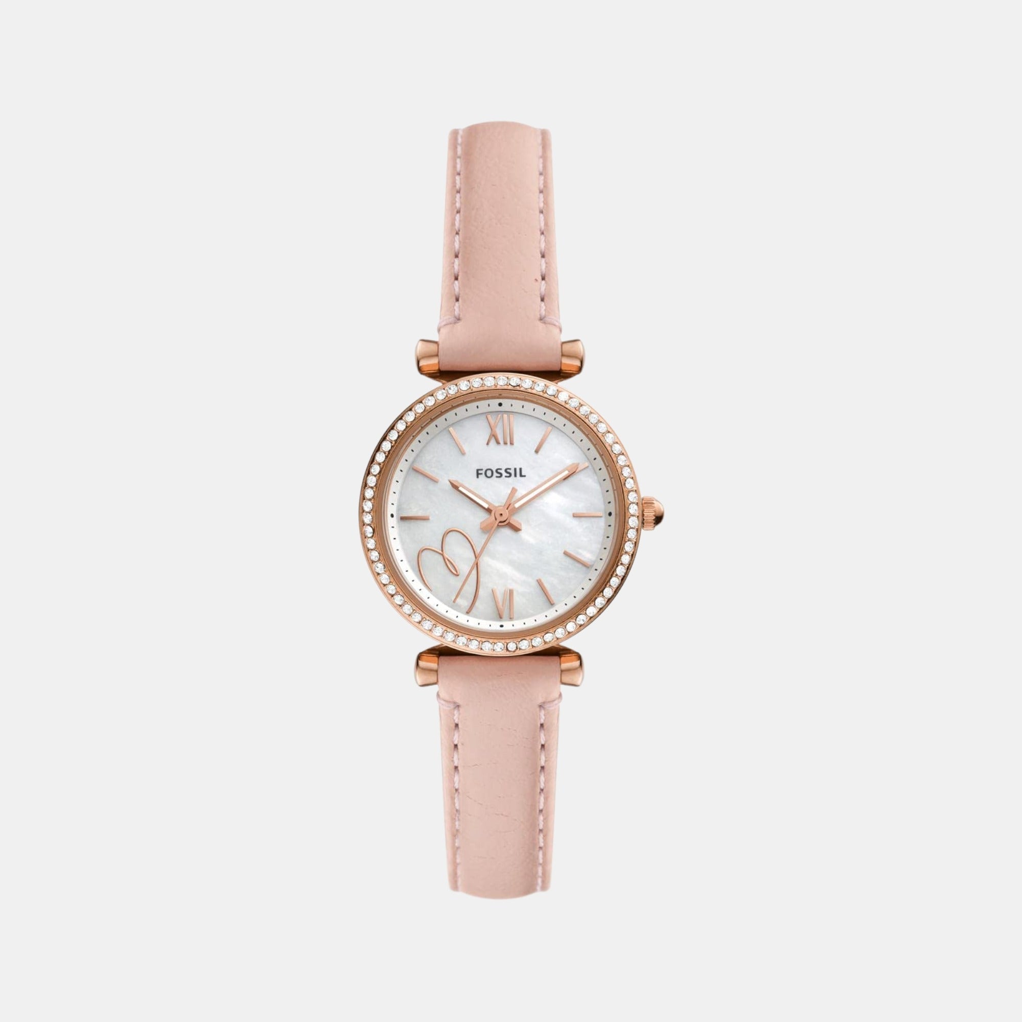 Fossil Carlie Women Quartz White Dial Analog Leather Watch ES5268