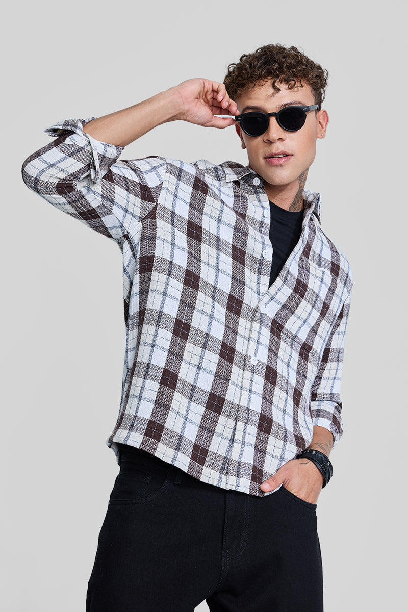 SNITCH Dark Brown Box Fit Tartan Shirt