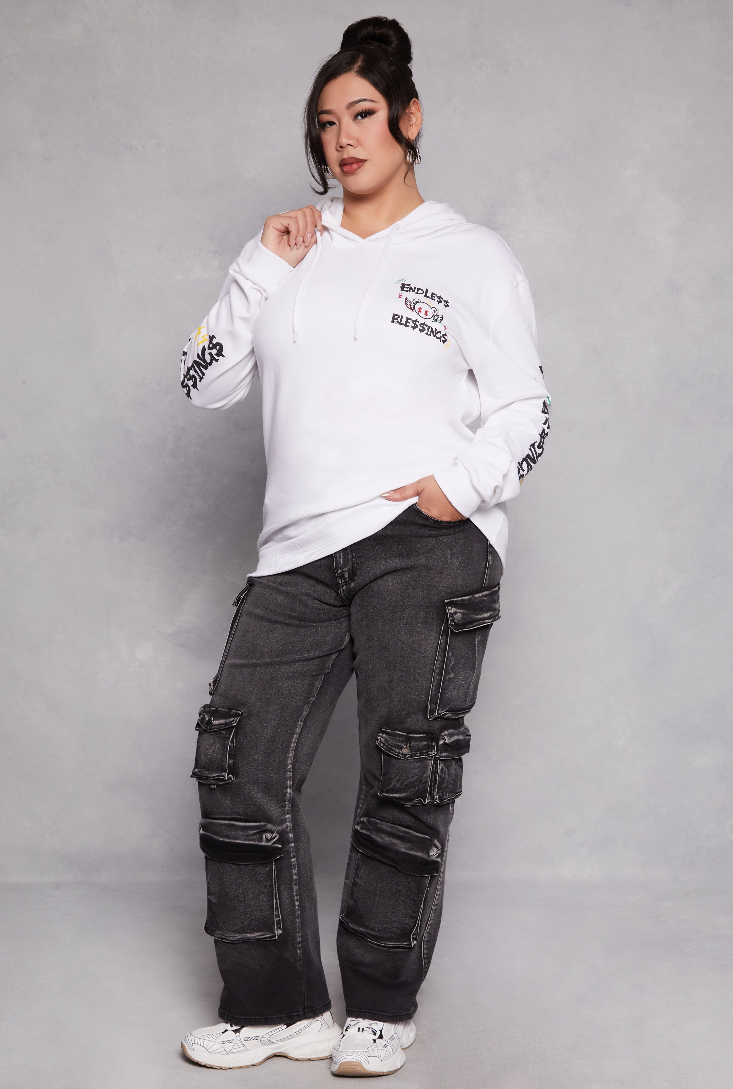 Rainbow Shops Plus Size Endless Blessings Graphic Pullover Hoodie - view 2