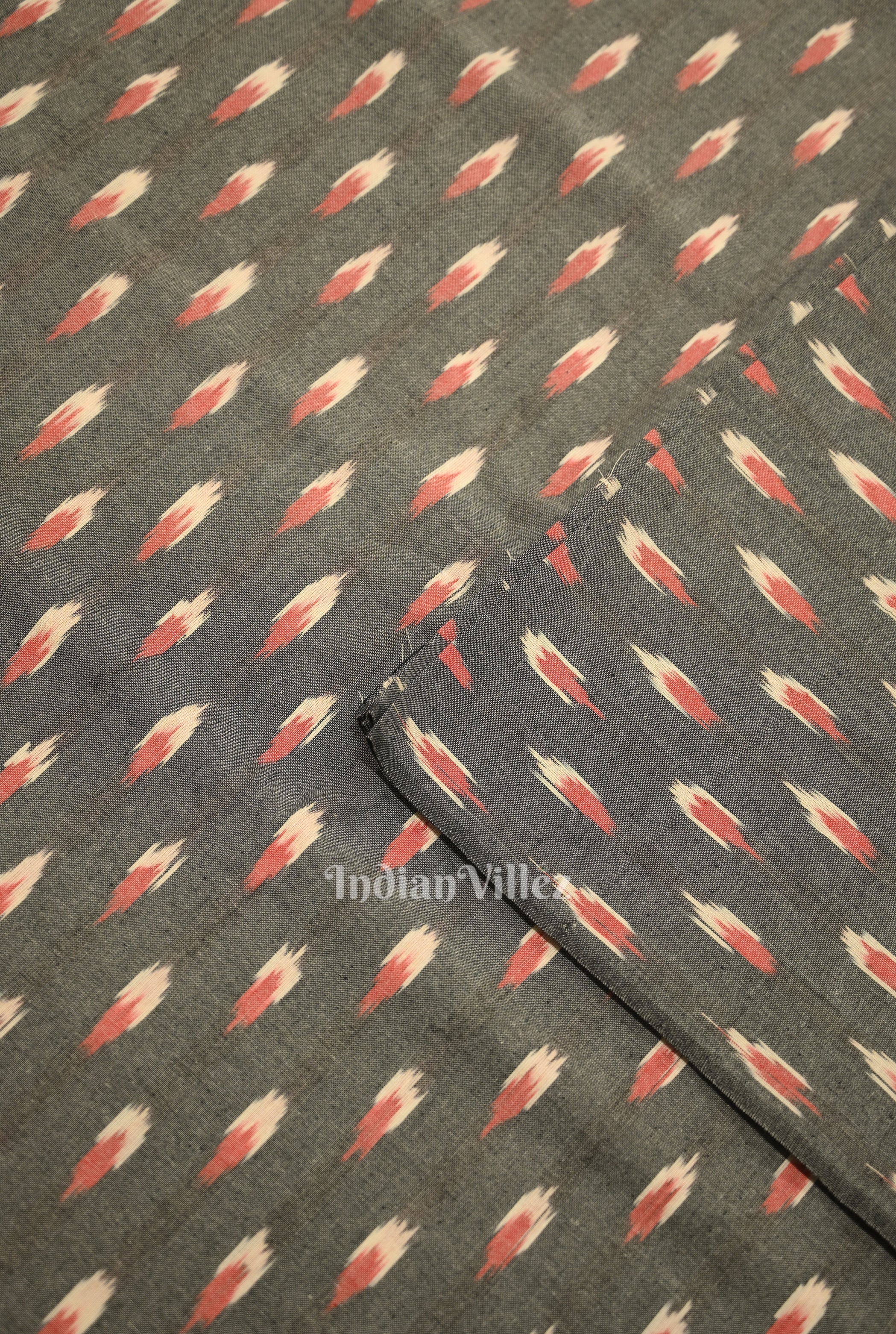 IndianVillèz Light Grey Pochampally Ikat Cotton Fabric - view 2