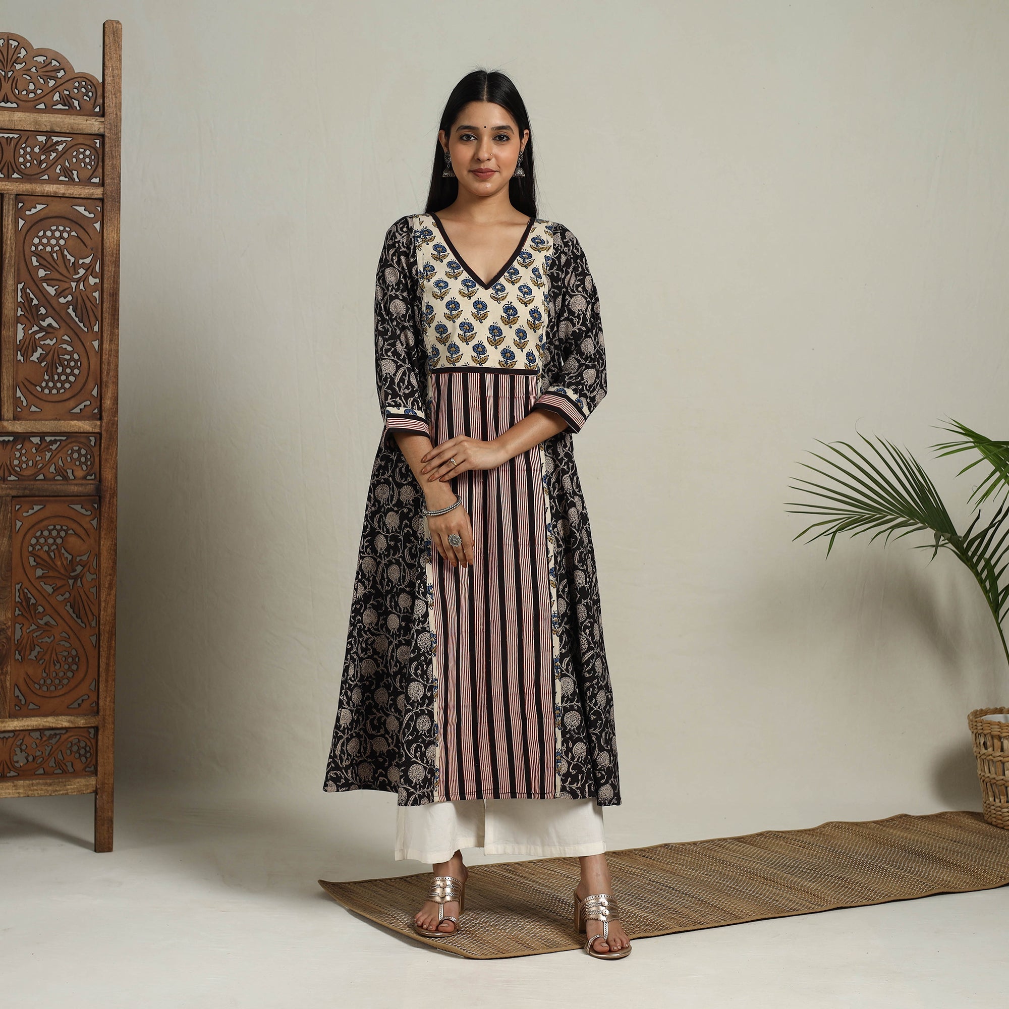 ITOKRI CASUALS Black - Block Print Mosaic Fusion A-Line Bagru Cotton Kurta - view 2