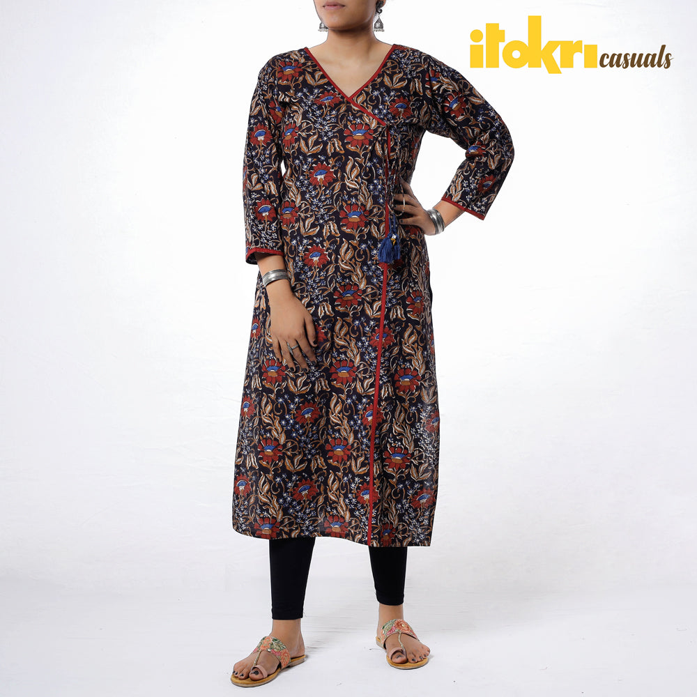 ITOKRI CASUALS Black - Bagru Block Printed Cotton Long Kurta