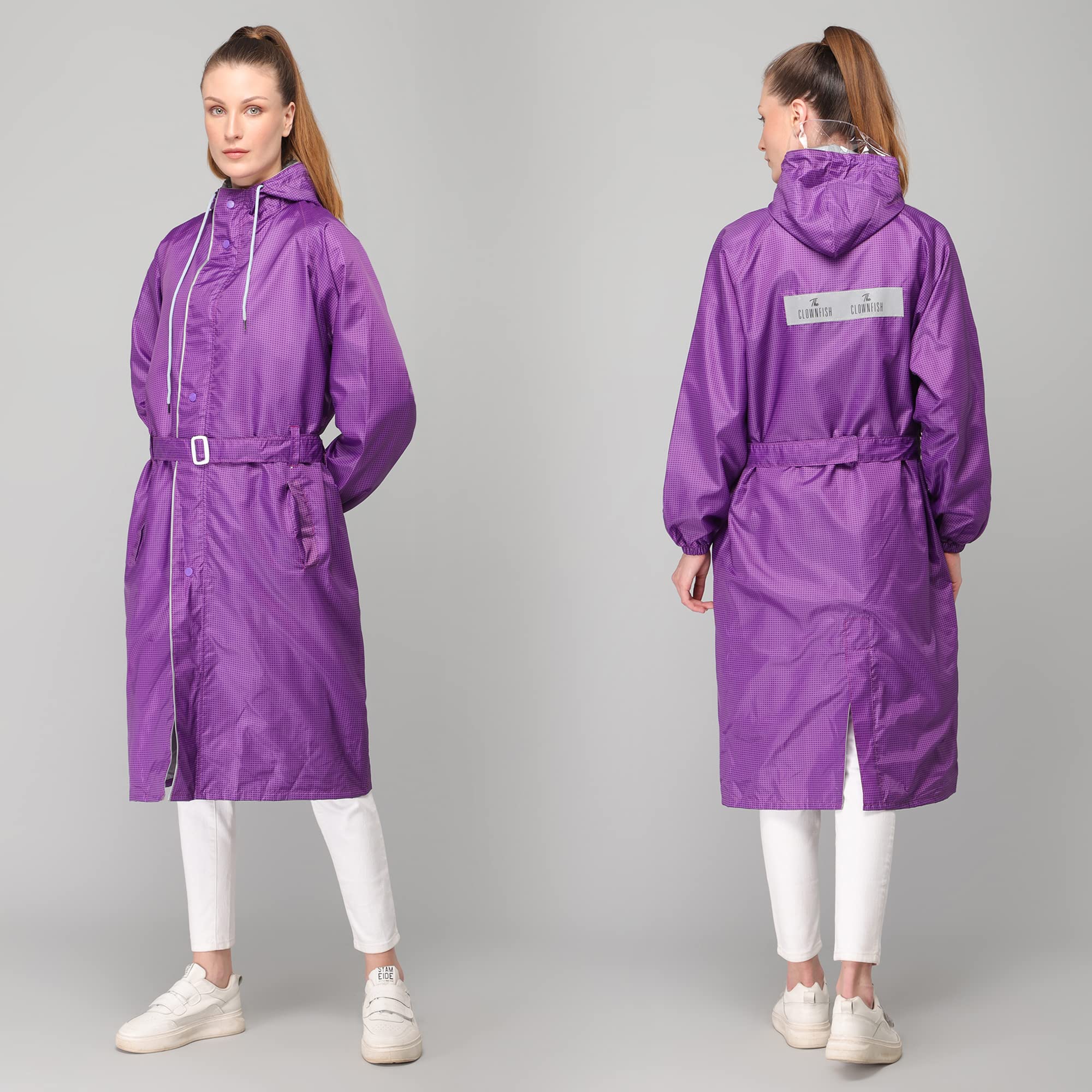THE CLOWNFISH Aster Pro Series Womens Waterproof PVC Transparent Self Design Longcoat/Raincoat with Adjustable Hood (Pistachio Green, X-Large) - view 2