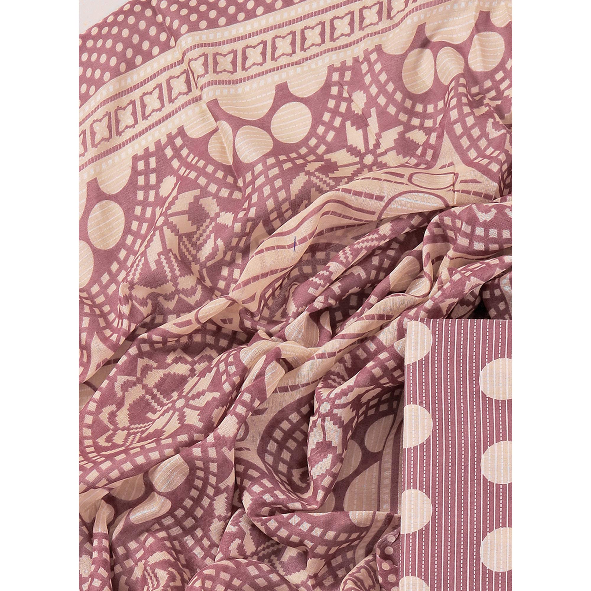 Peachmode Mauve Printed With Gota Patti Work Pure Cotton Dress Material - view 6