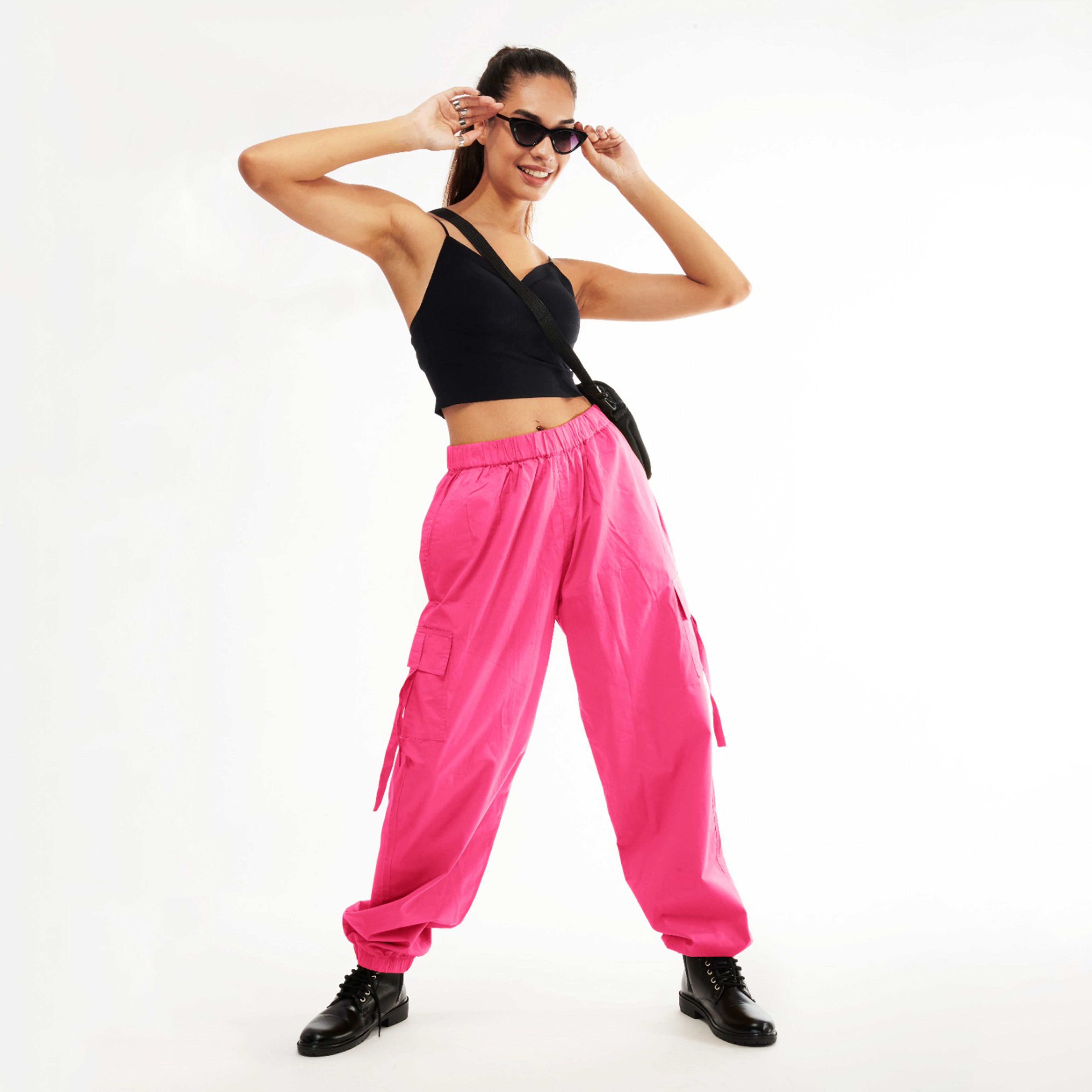 Baddie Unisex Pink Cargo Parachute Pants - view 6