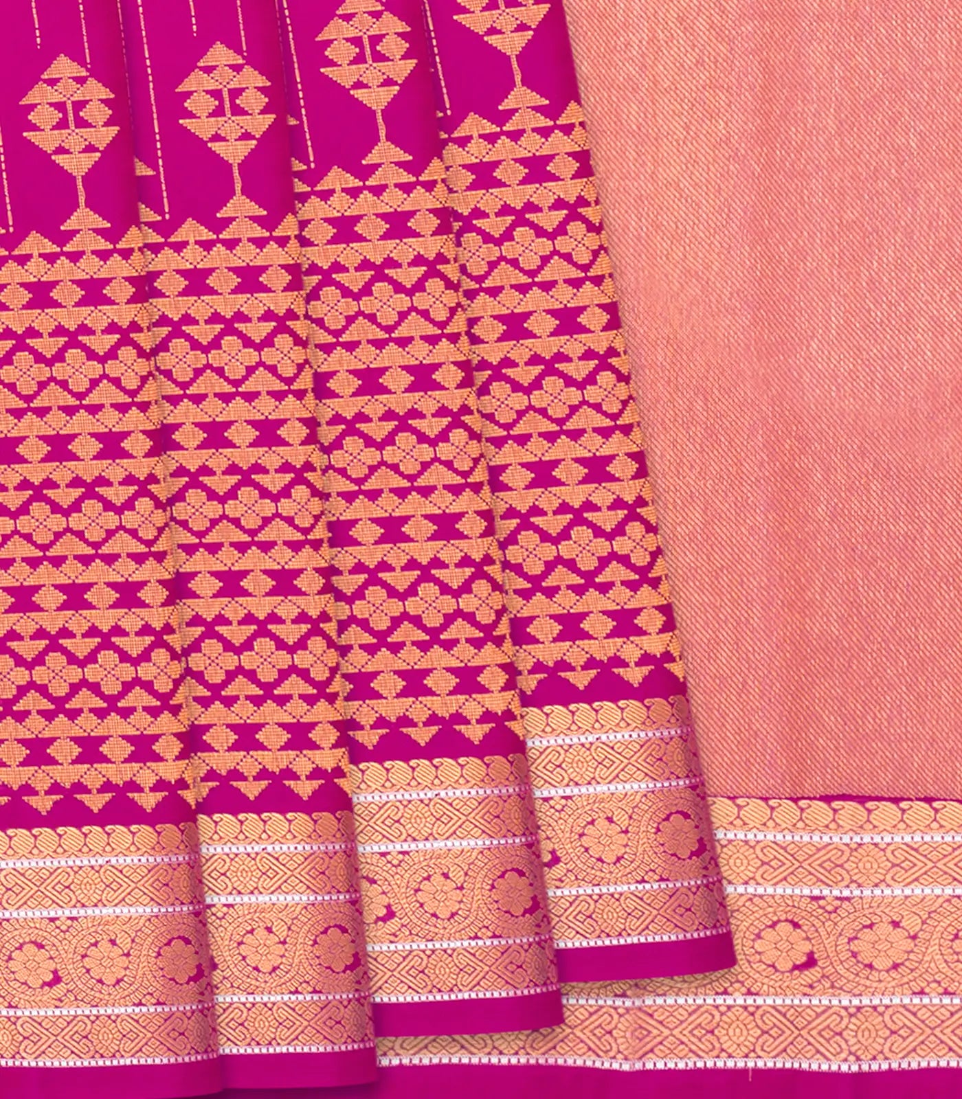 RmKV Hot Pink Handloom Kanchipuram Silk Saree With Zari Stripes-Hot Pink
