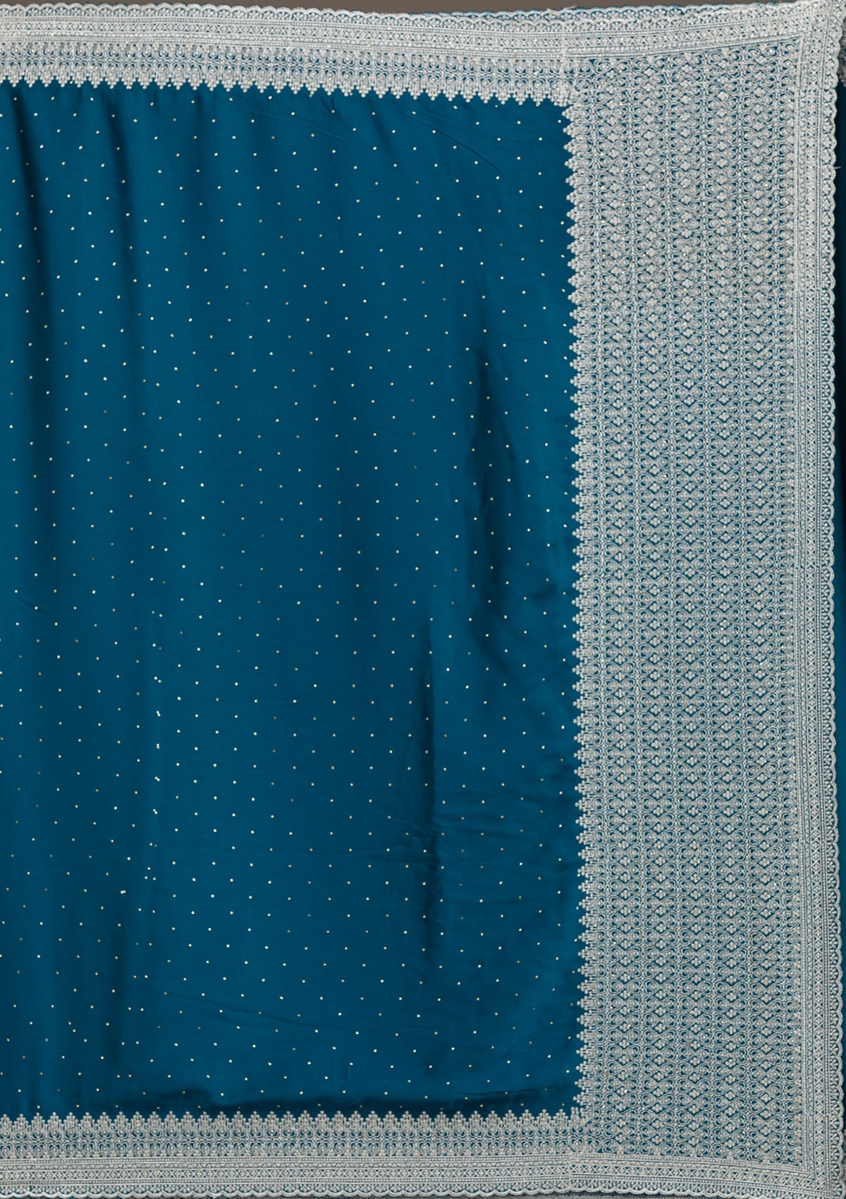 Koskii Peacock Blue Stonework Satin Saree – Women's - view 8