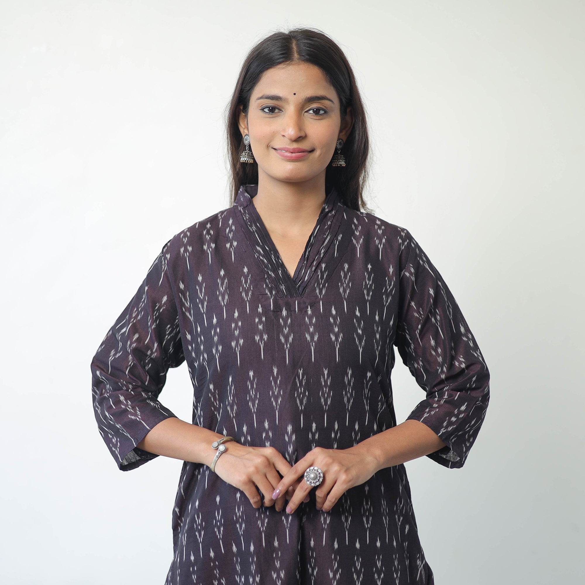 ITOKRI CASUALS Brown - Mercerised Cotton Pochampally Ikat Kurta (Straight) 16