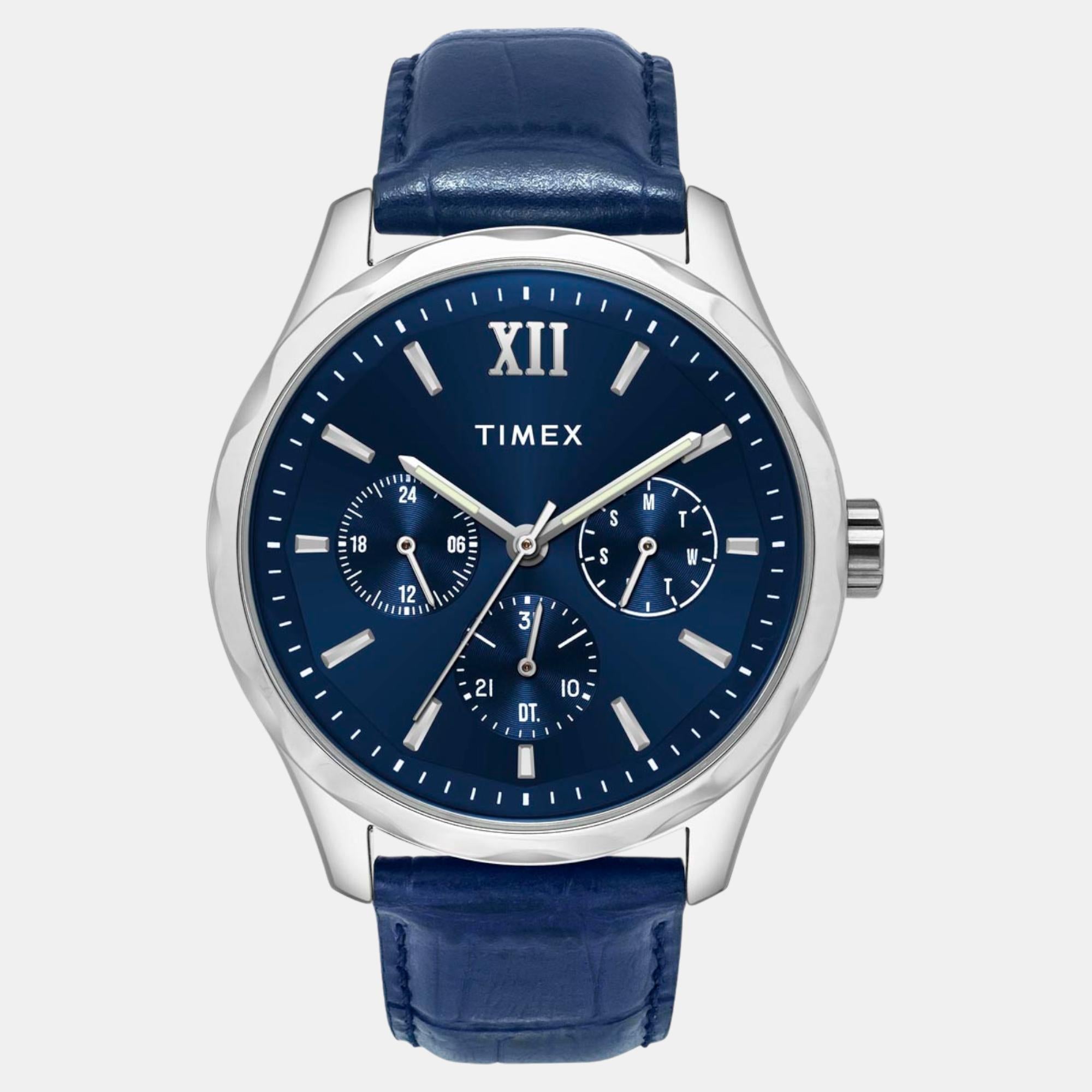 Timex Fashion Men Quartz Blue Dial Multi-Function Leather Watch TW0TG7632