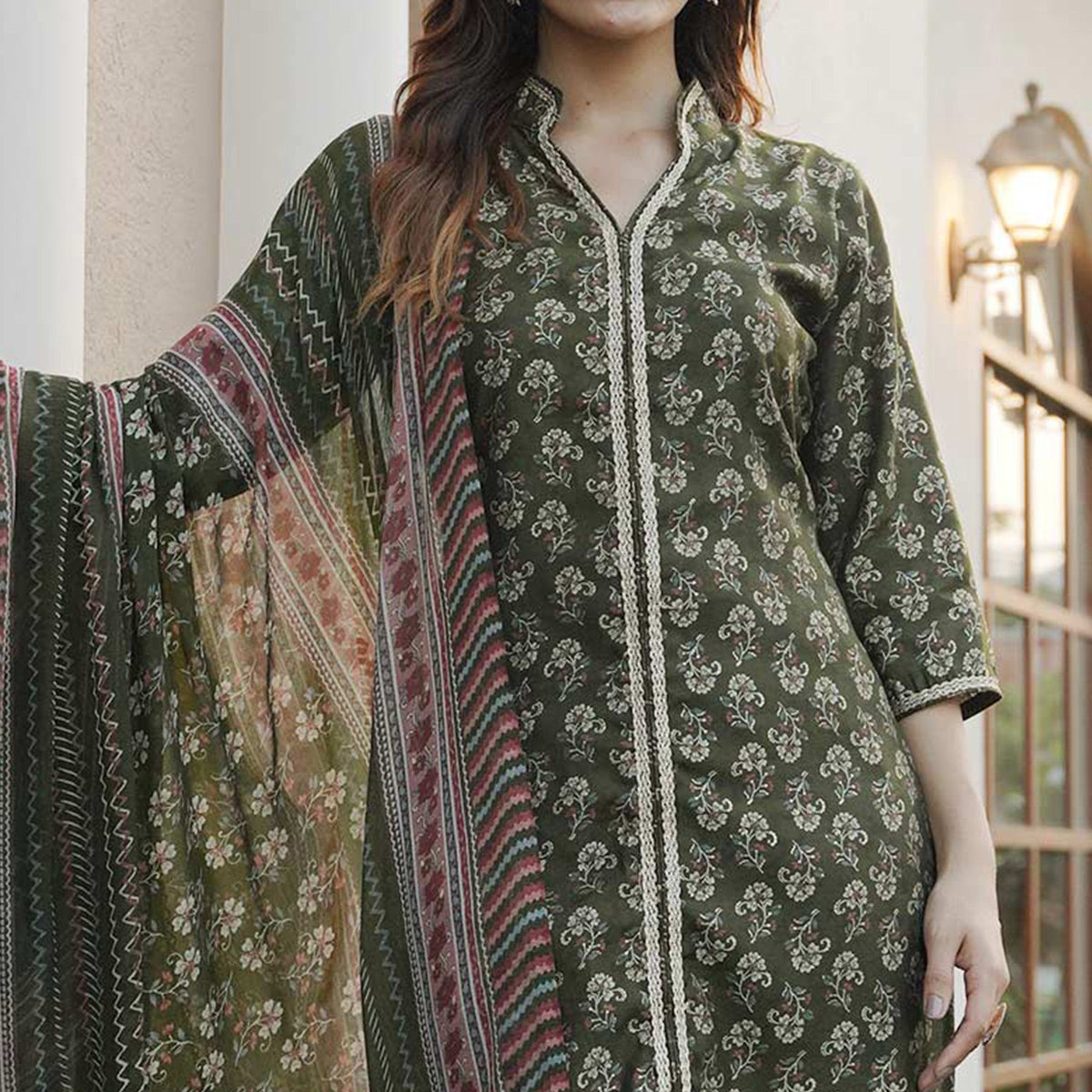 BlackTree green-floral-foil-printed-modal-suit - view 4