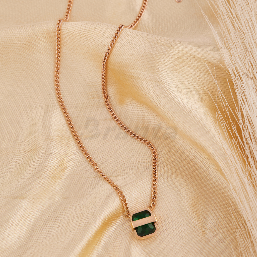 Branta Love Green Emerald Pendant Rose Gold Necklace For Girls - view 2