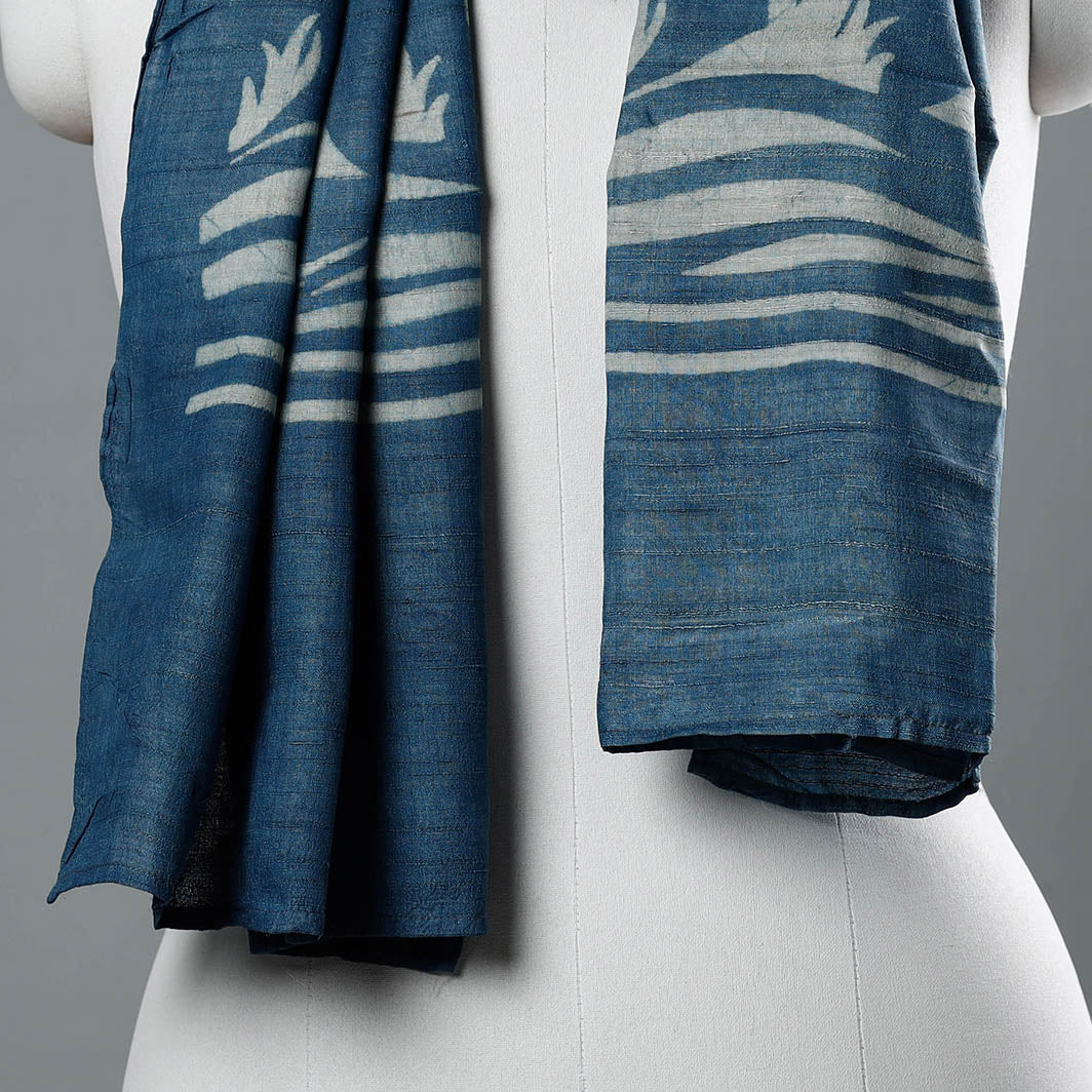 BINDAAS UNLIMITED Blue - Block Art Print Natural Dyed Tussar Silk Bindaas Stole - view 2