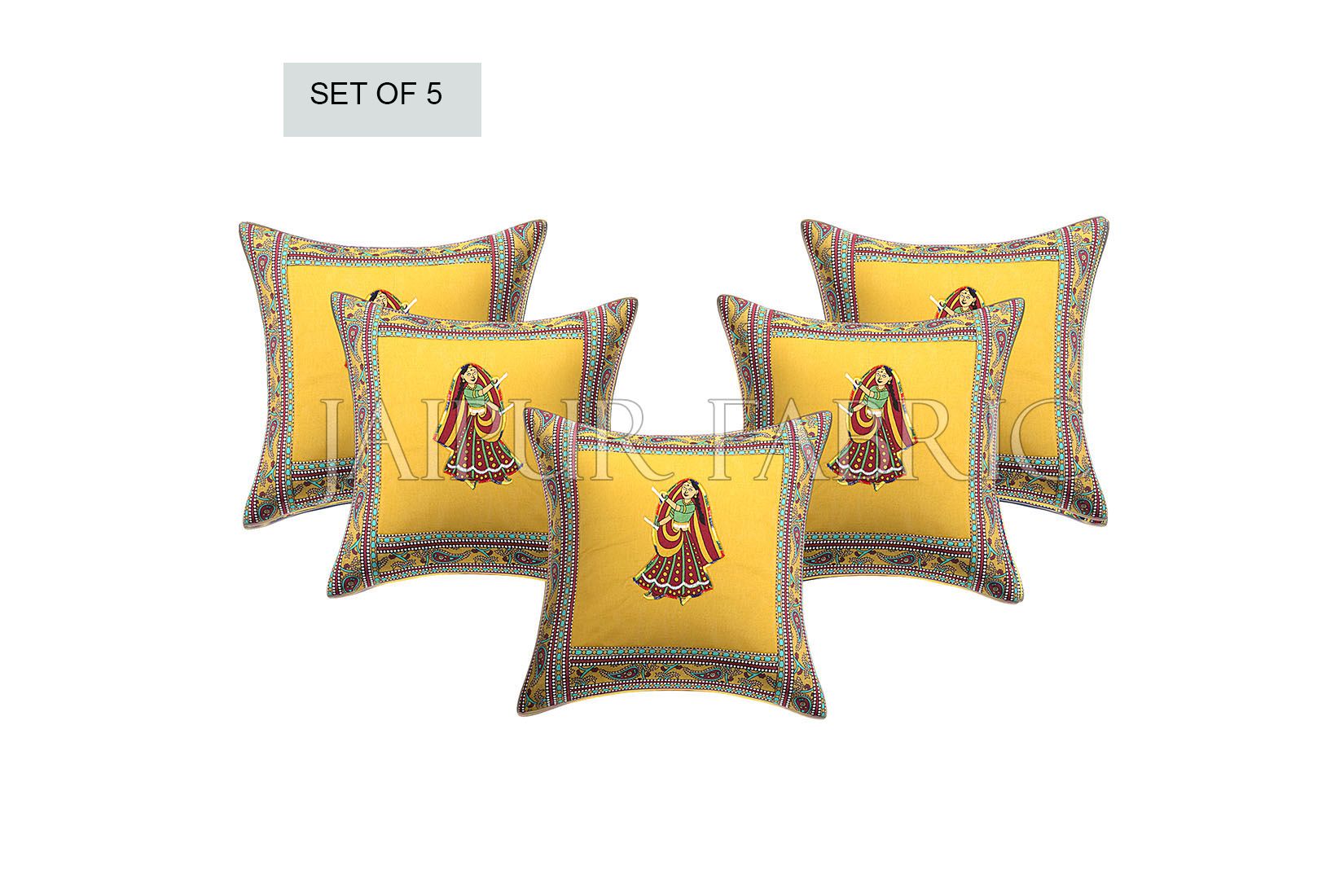 Patchwork applique cushion – JaipurFabric® New Mustard Dance Design Patchwork & Applique Cushion Cover