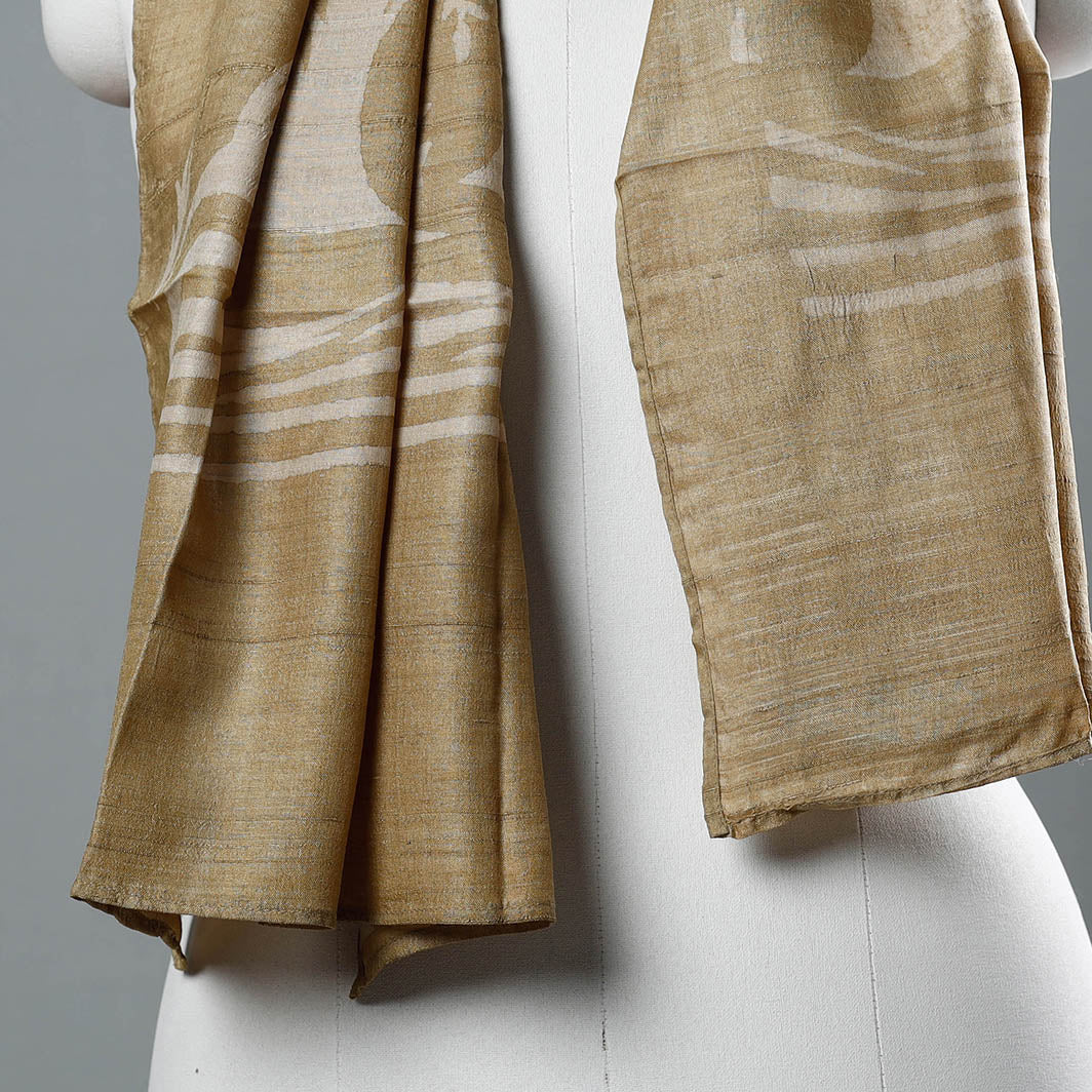 BINDAAS UNLIMITED Brown - Block Art Print Natural Dyed Tussar Silk Bindaas Stole - view 2