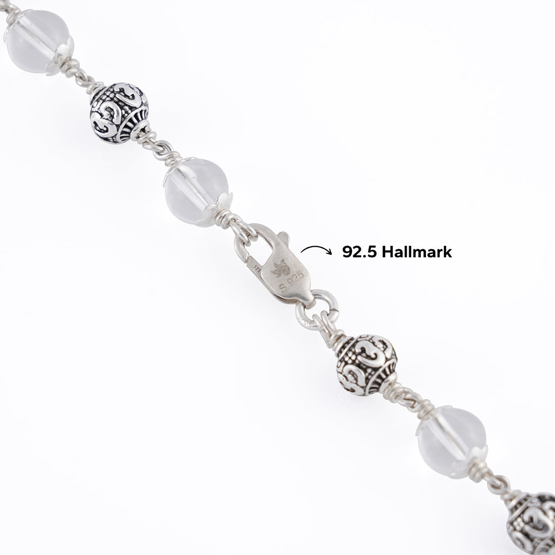 Prinjal Jewellers Sphatik With Om Silver Beads Mala - view 5