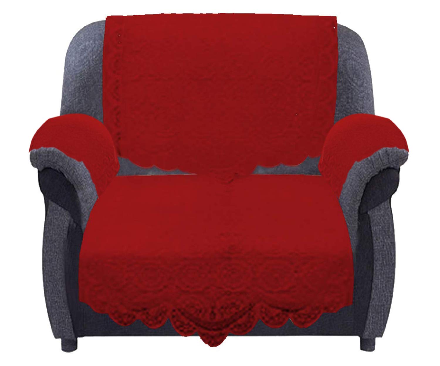 Kuber Industries Square Design Cotton Solid 5 Seater Sofa Cover Set with 6 Pieces Arms Cover KUBMART11949, 178 x 74 x 1 cm - Set of 16 (Maroon) - view 4