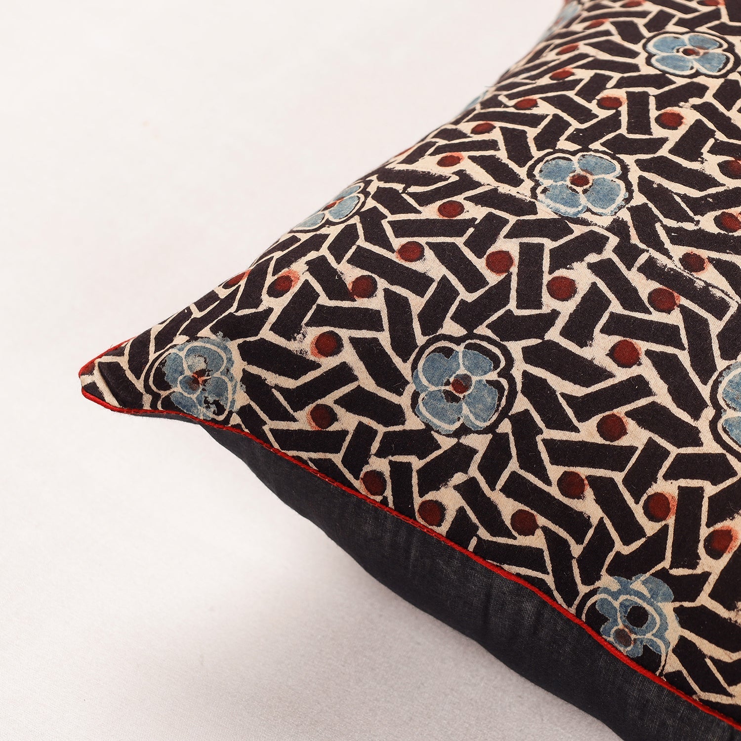 HAVELI CHRONICLES Black - Ajrakh Block Printed Cotton Cushion Cover (16 x 16 in) - view 2