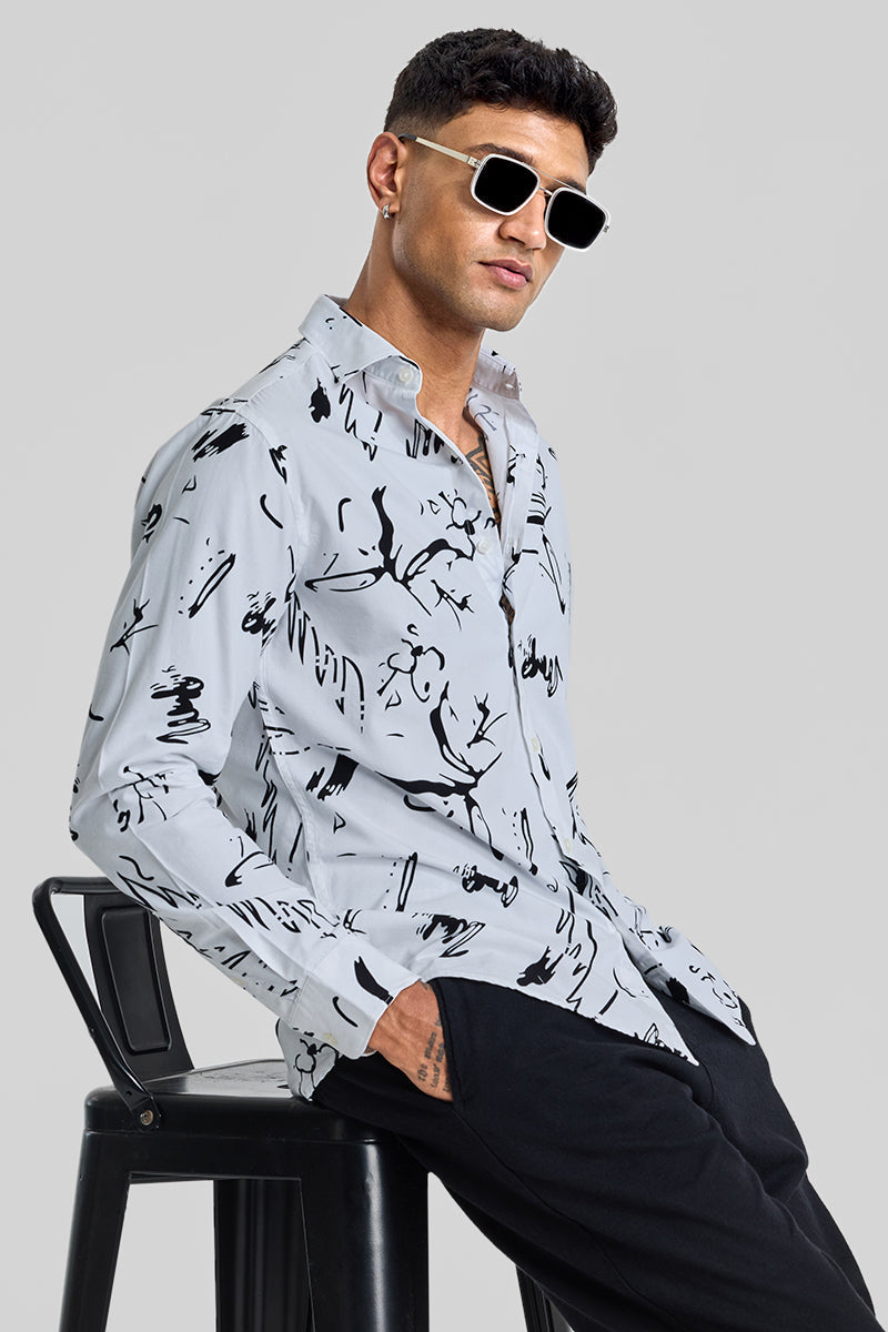SNITCH White Abstract Slim Fit Shirt