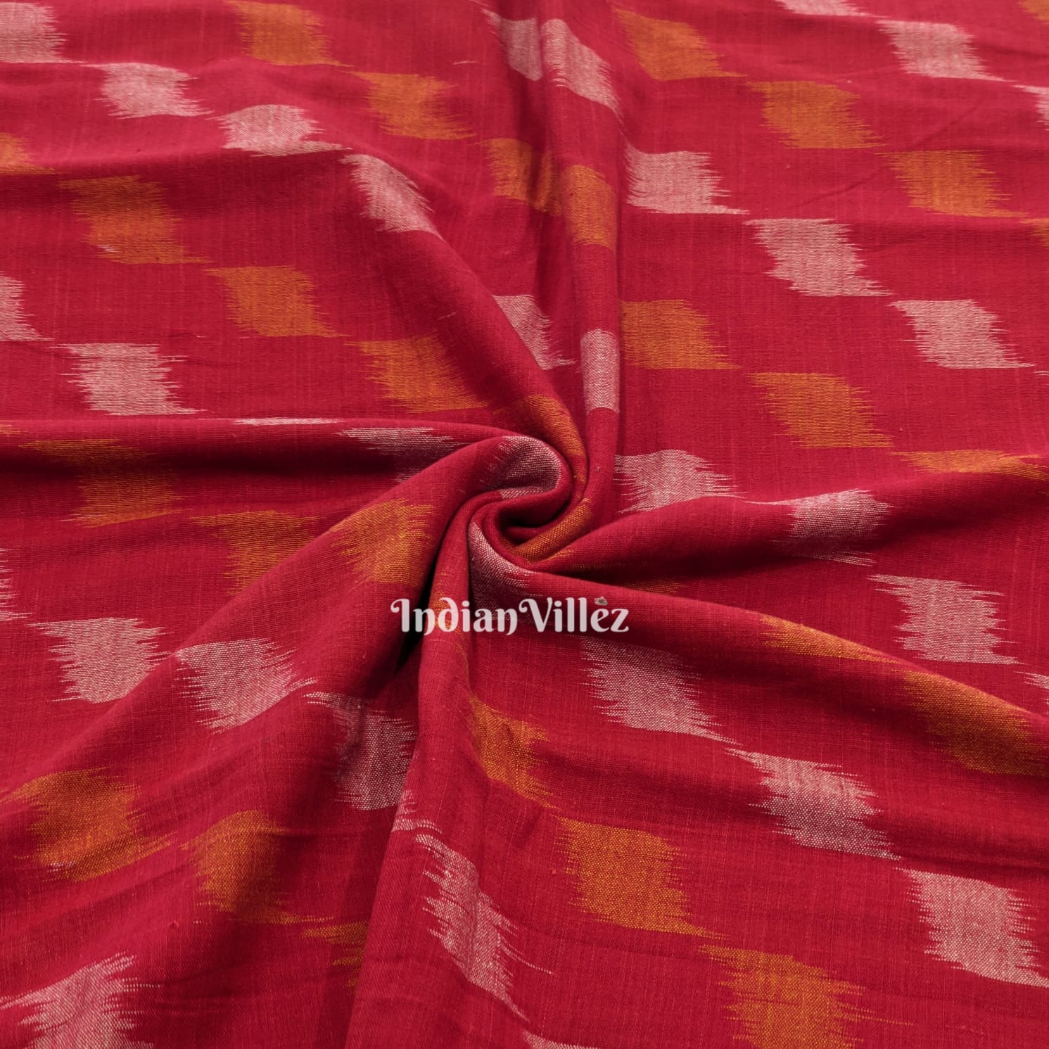 IndianVillèz Red Sambalpuri Ikat Cotton Fabric