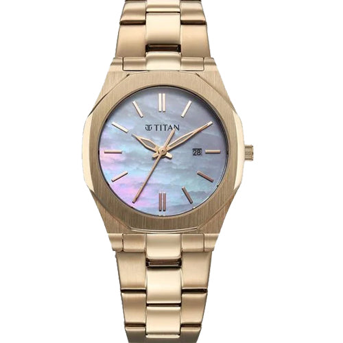 Titan Workday Wonders Quartz Analog with Date Mother Of Pearl Dial Stainless Steel Strap Watch For Women 26.3mm 95295WM01