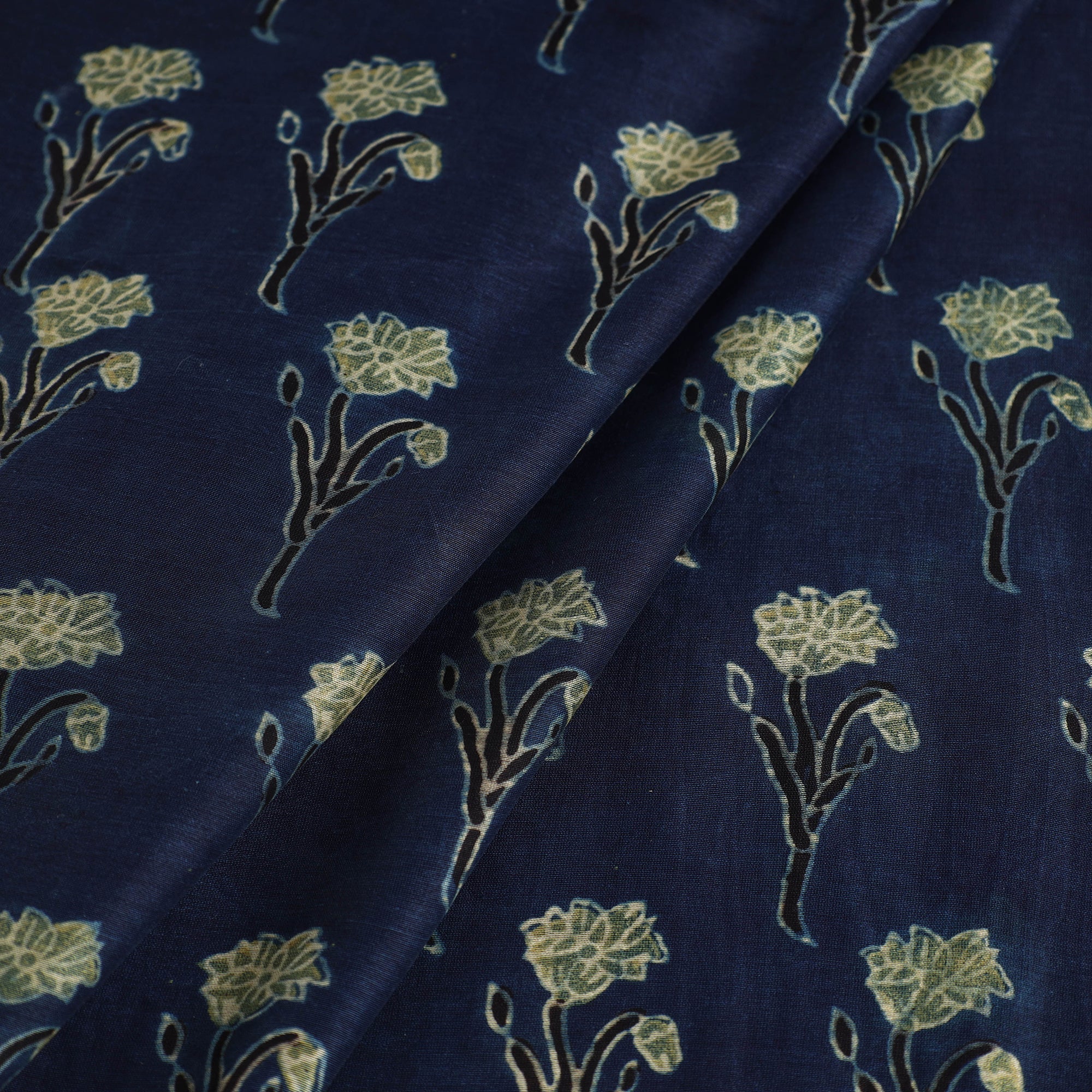 KACHCHH JI CHHAAP Blue - Ajrakh Block Printed Chanderi Silk Fabric 06 - view 2