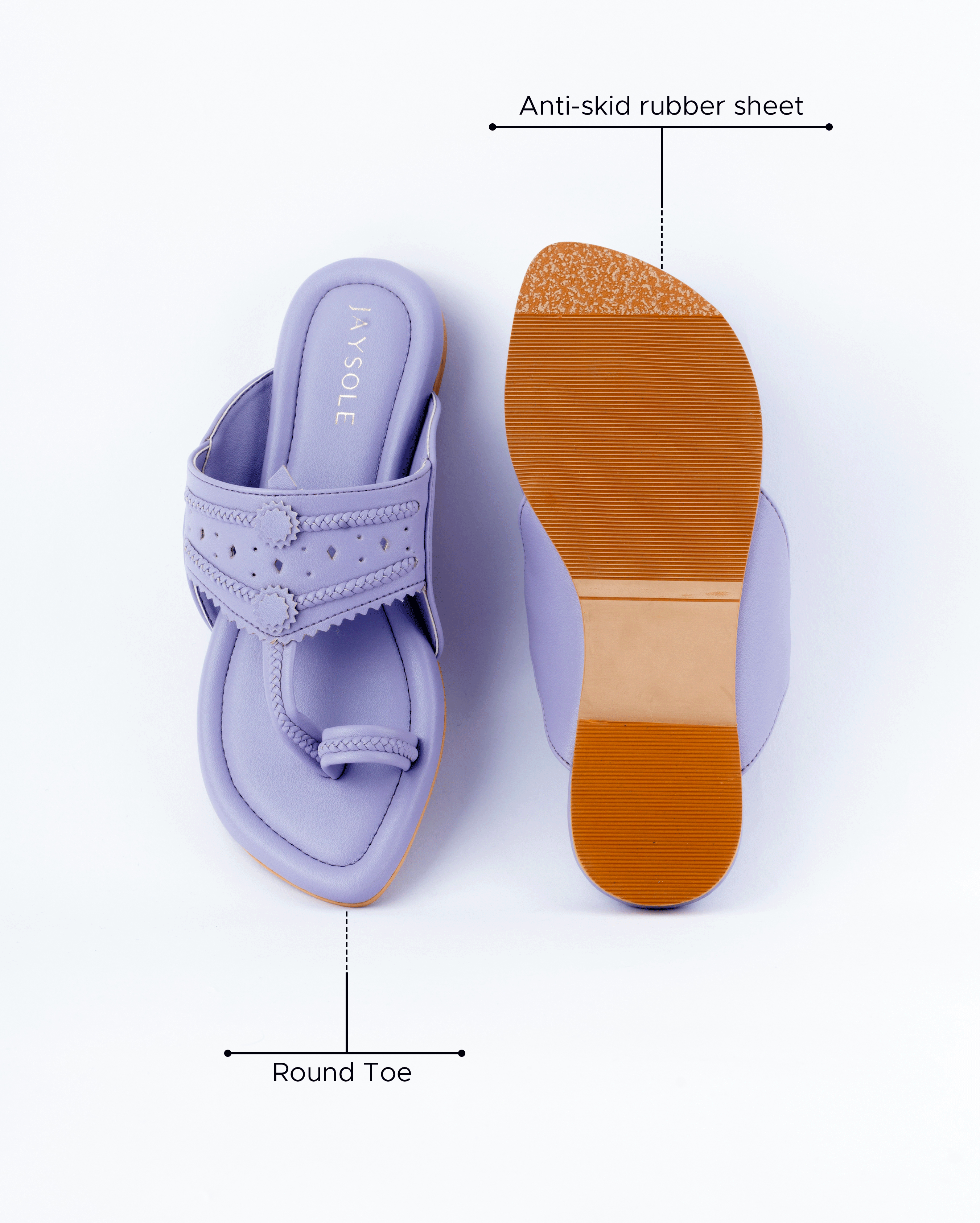 Jaysole Chatelle Lavender Solid Kolha Flats - view 6