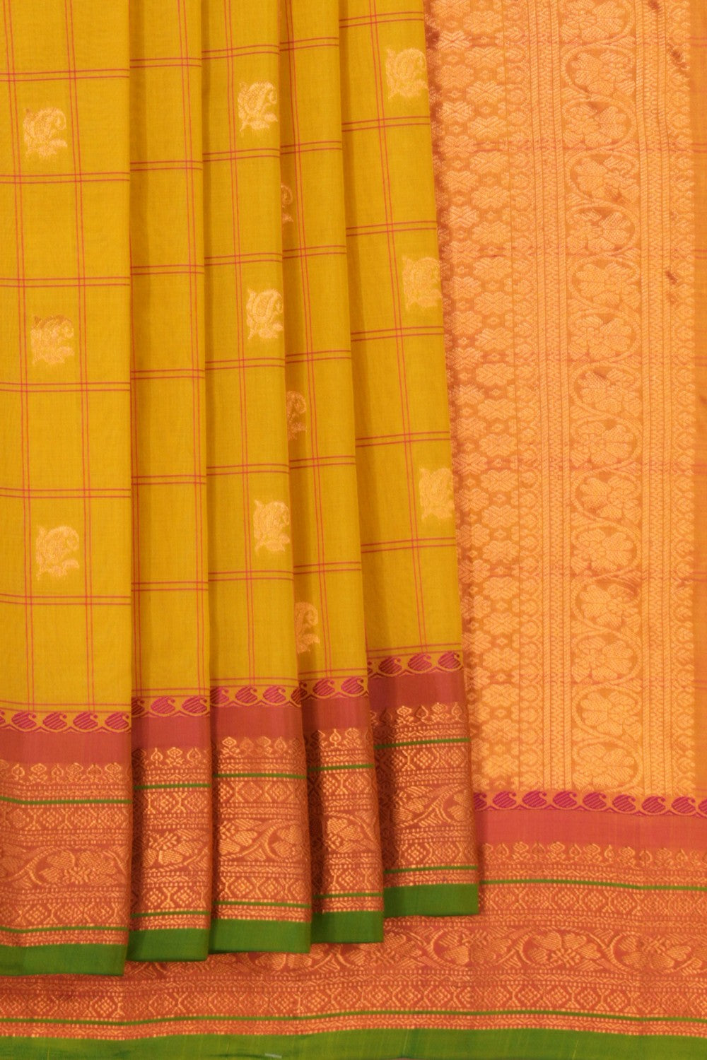 Kalanjali Gadwal Kattam Spring Yellow Saree – Women's