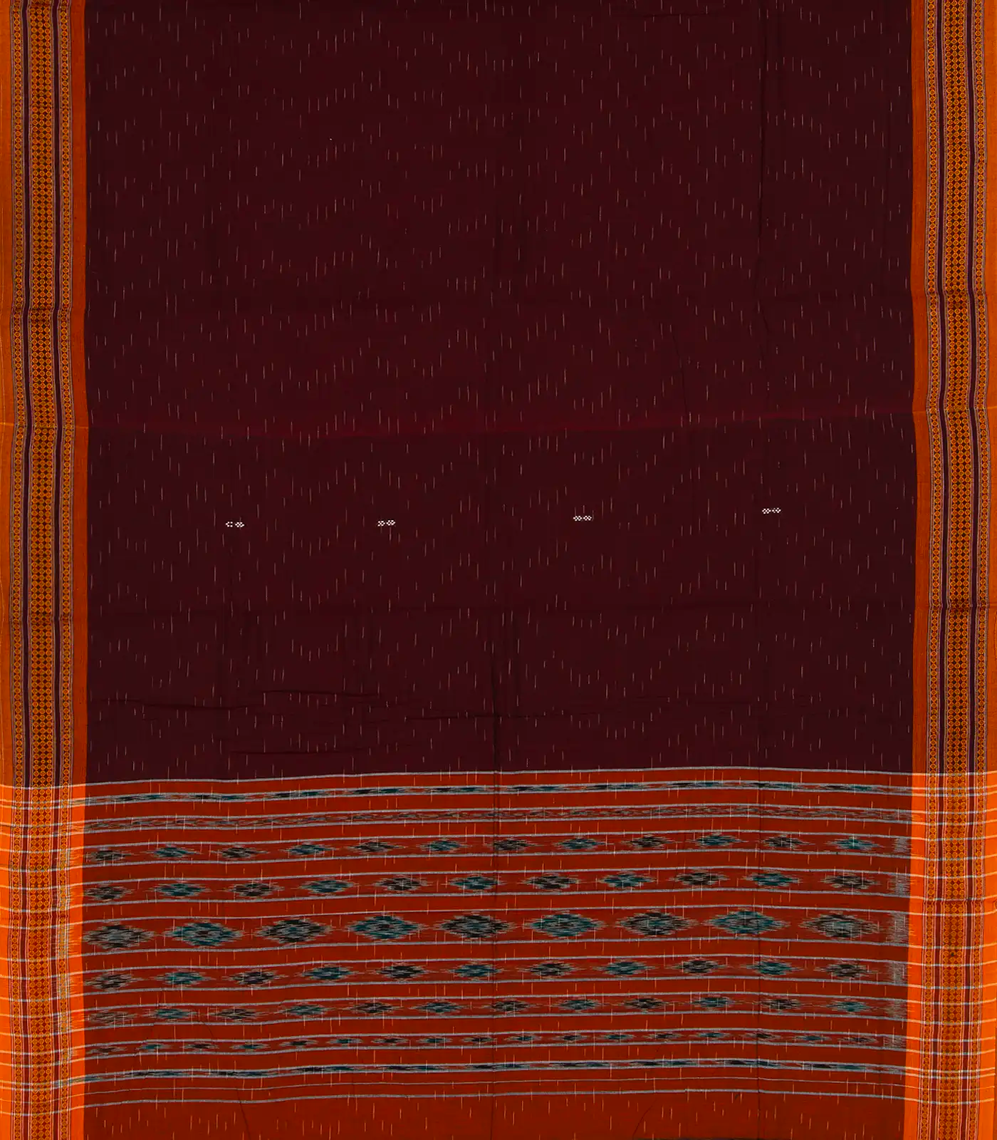 RmKV Maroon Handloom Orissa Cotton Saree With Orange Border - view 2