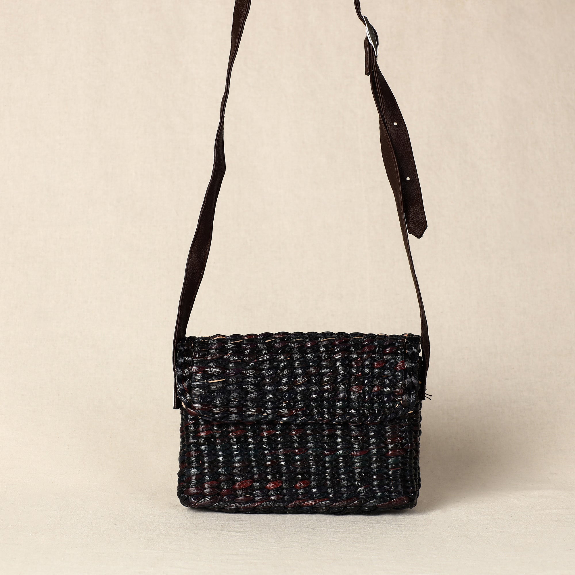 ITOKRI CRAFTS INITIATIVE Black - Handmade Organic Water Hyacinth Sling Bag from Assam