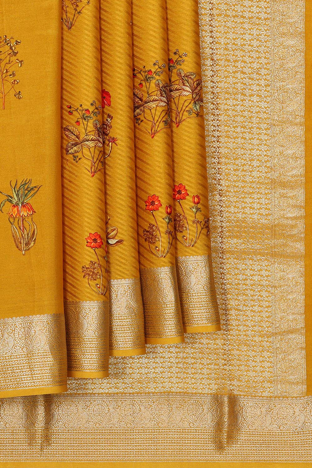 Kalanjali Crepe Fenugreek Yellow Saree – Women's