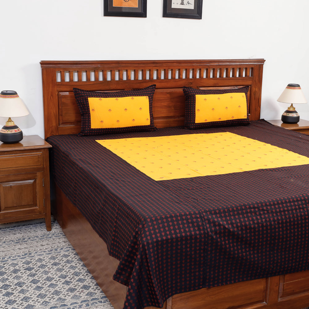 SOUTH KARGHA Black - Jacquard Patchwork Cotton Double Bed Cover with Pillow Covers (106 x 83 in)