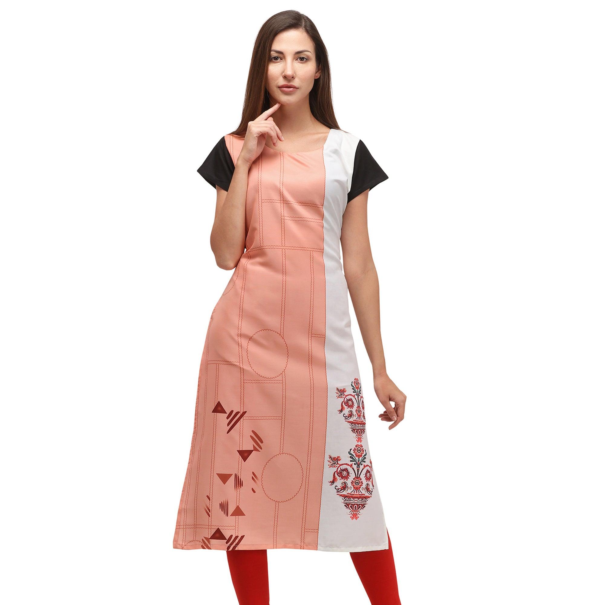 Peachmode Seller Mesmerising Peach Coloured Digital Printed Casual Wear Kurti