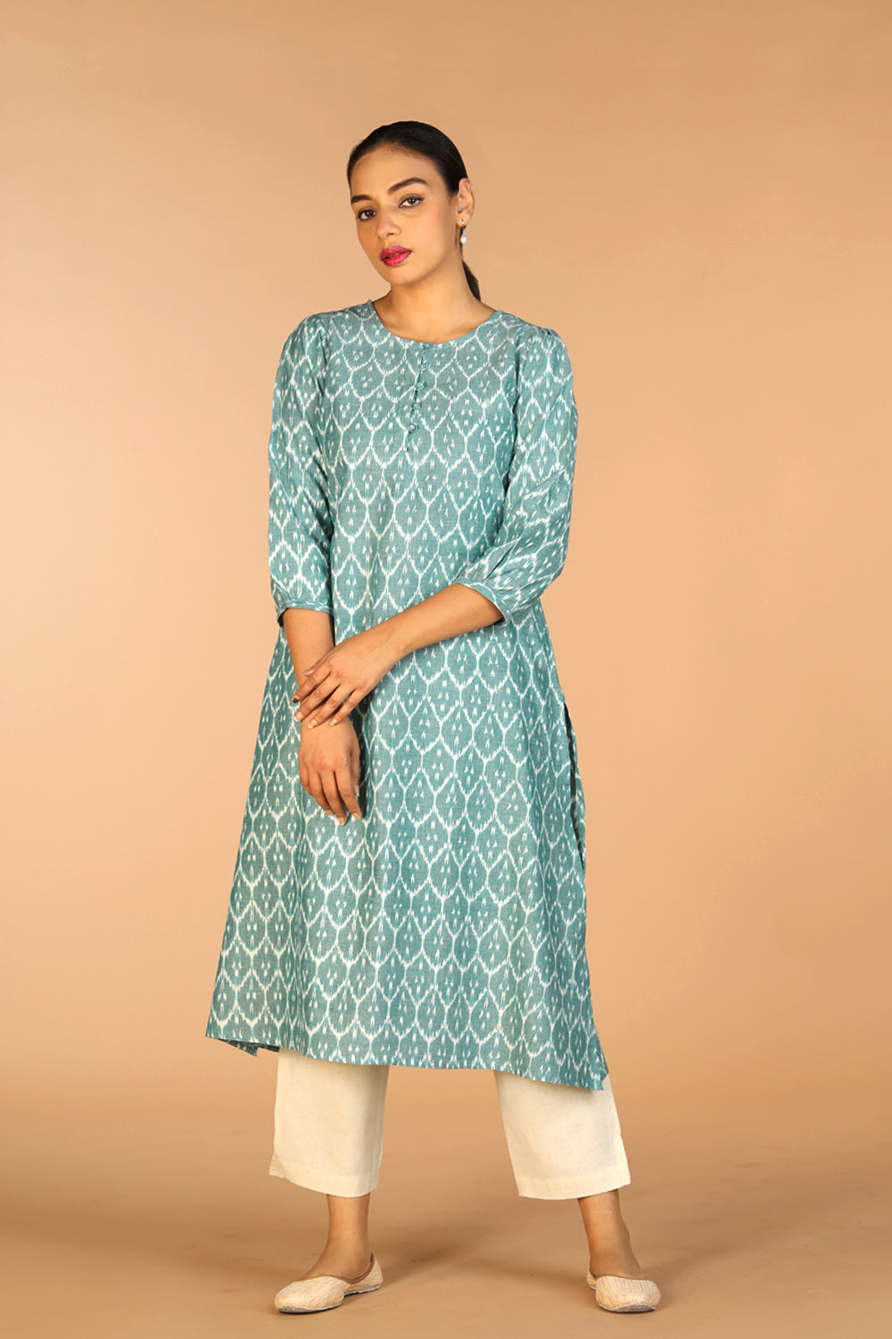 Kalanjali Ethnics Cotton Ikat Kurti – Women's, OCEAN BLUE - view 6