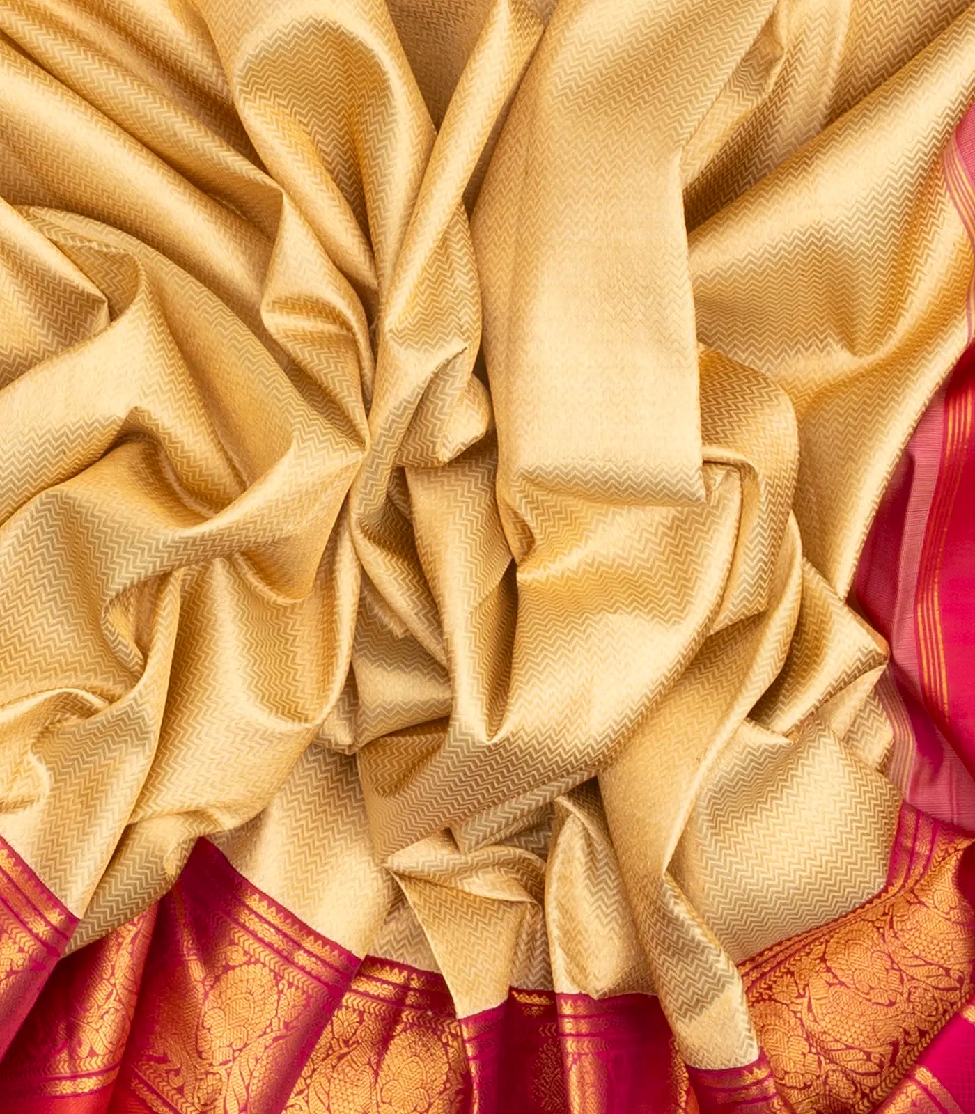RmKV Cream Handloom Kanchipuram Korvai Silk Saree With Chevron Stripes - view 3
