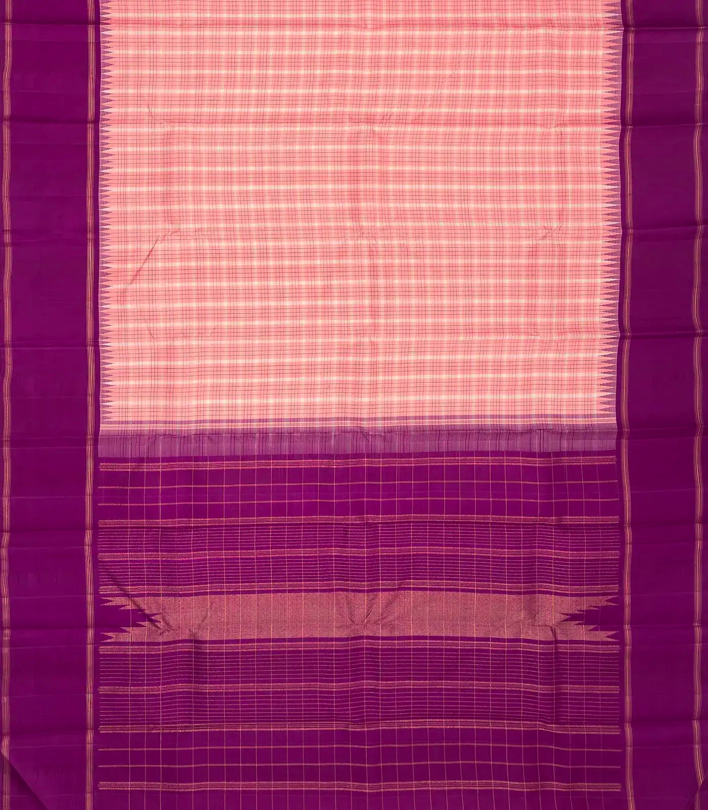 RmKV Baby Pink Handloom Korvai Kanchipuram Silk Saree With Checks - view 2