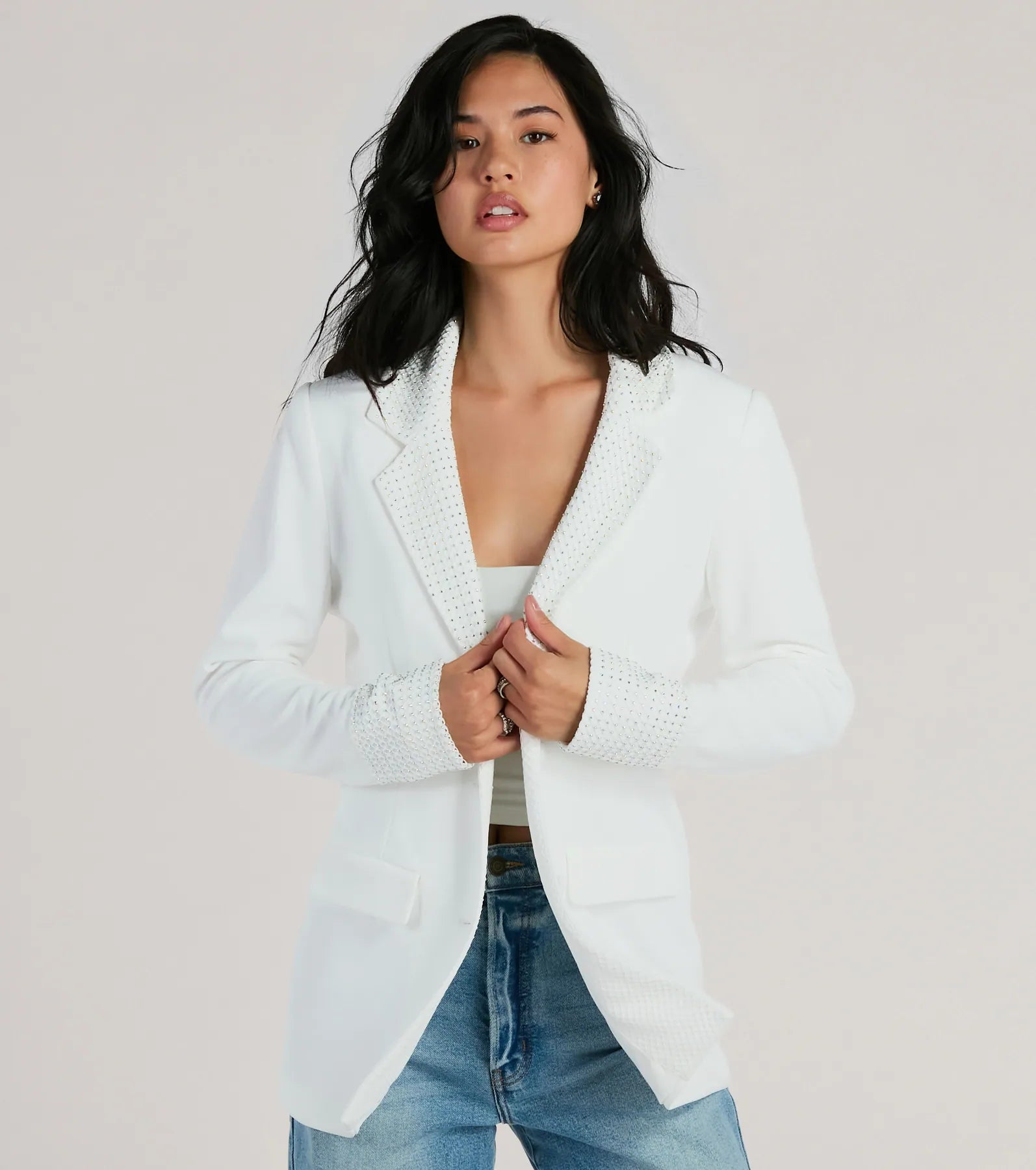 Windsor Just Business Rhinestone Fishnet Crepe Blazer