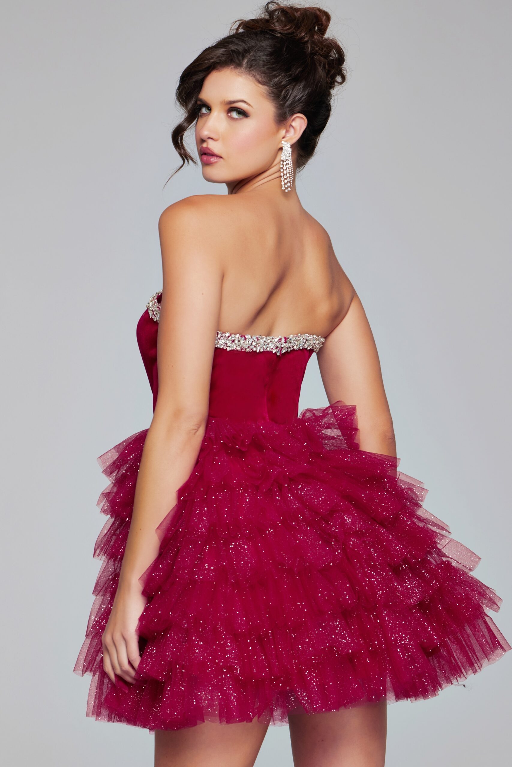 Velvet Short Strapless Ruffled Dress by Jovani 40352 - view 2