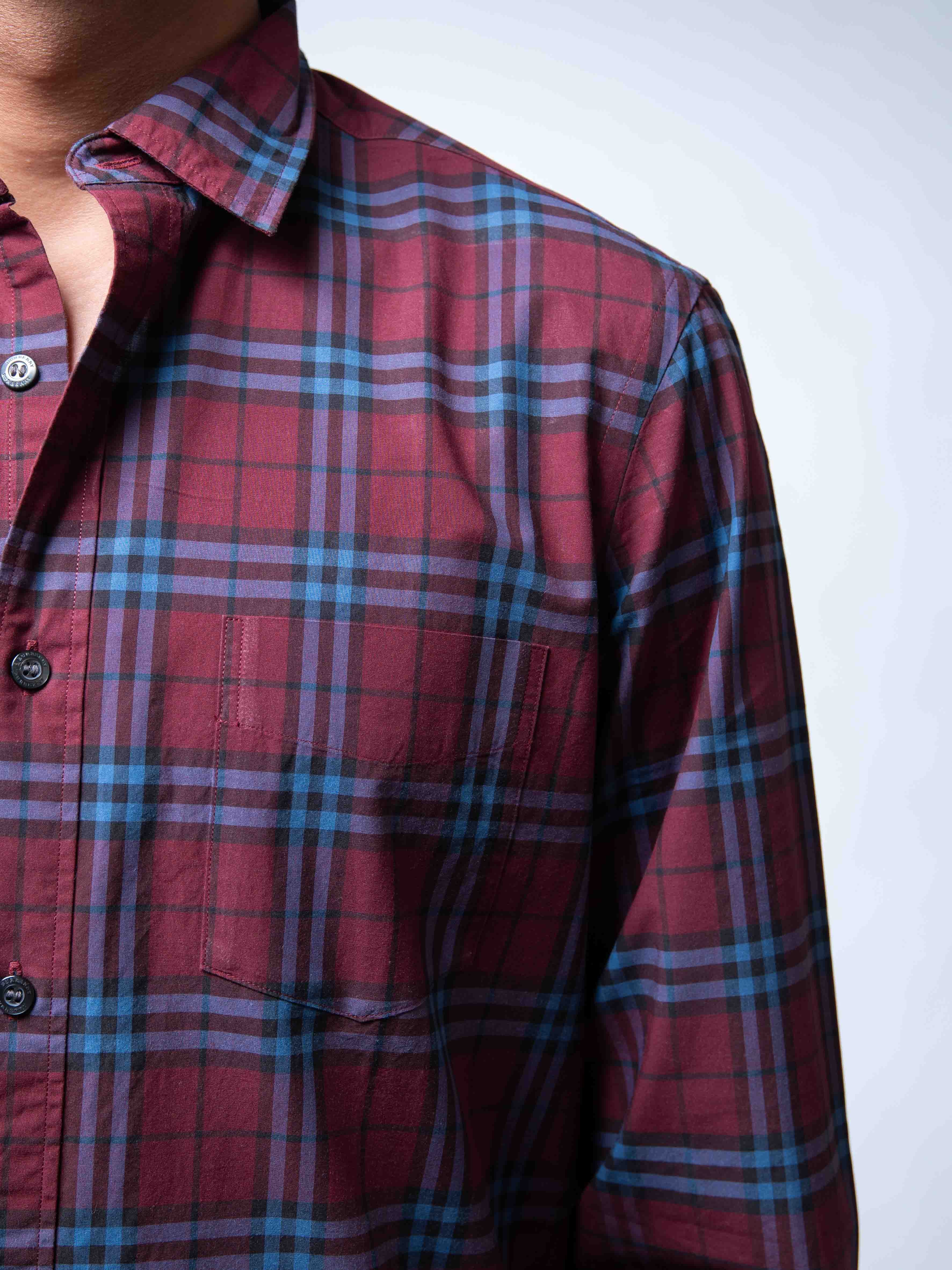Burberry Alexander Men's Crimson Red/Blue Checked Shirt - view 2