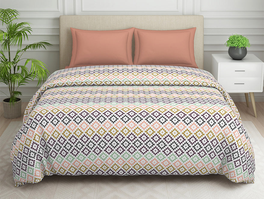 Spaces India Geometric Pink Polycotton Quilt Double Harmony - By Welspun