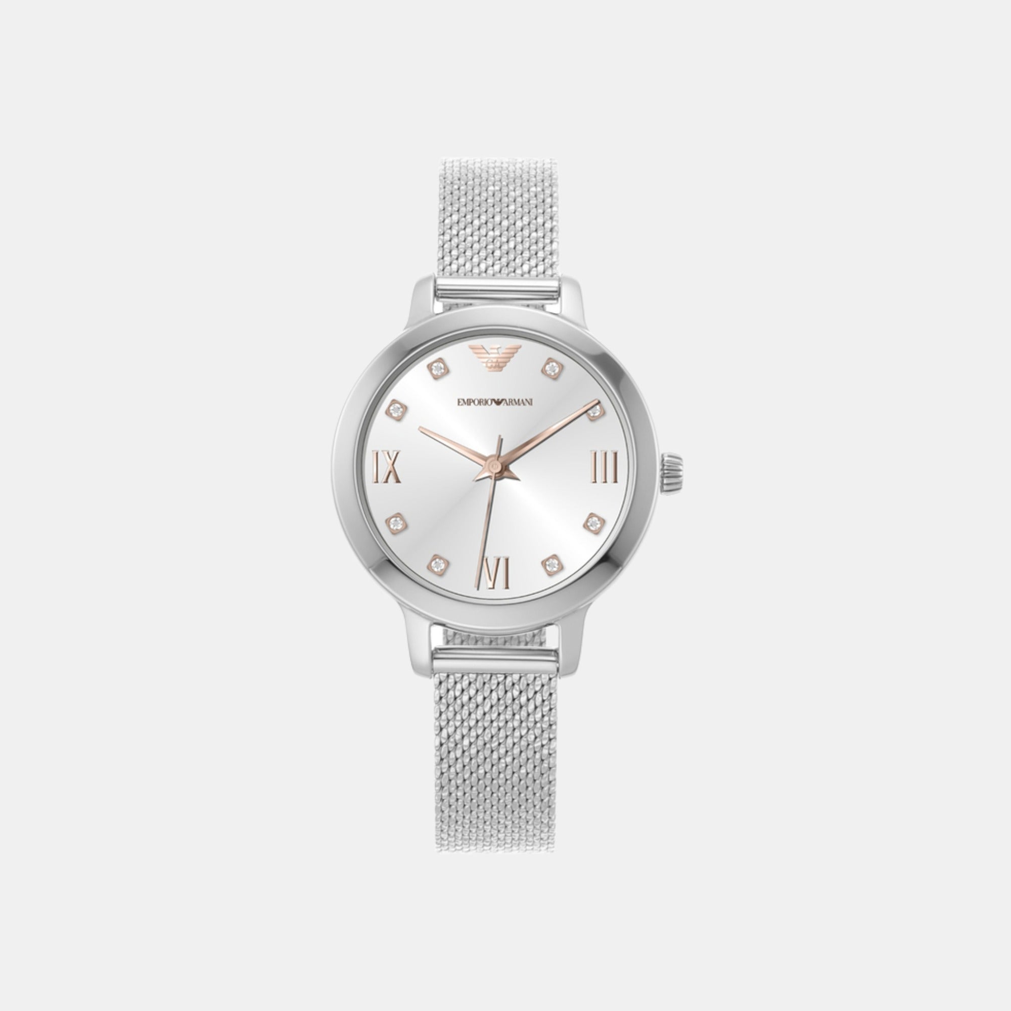 Emporio Armani Helios (Cleo) Women Quartz White Dial Analog Stainless Steel Watch AR80065SET