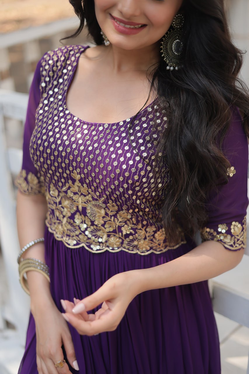 ClothsVilla Purple Luxury Embroidered Designer Gown for Women - view 6