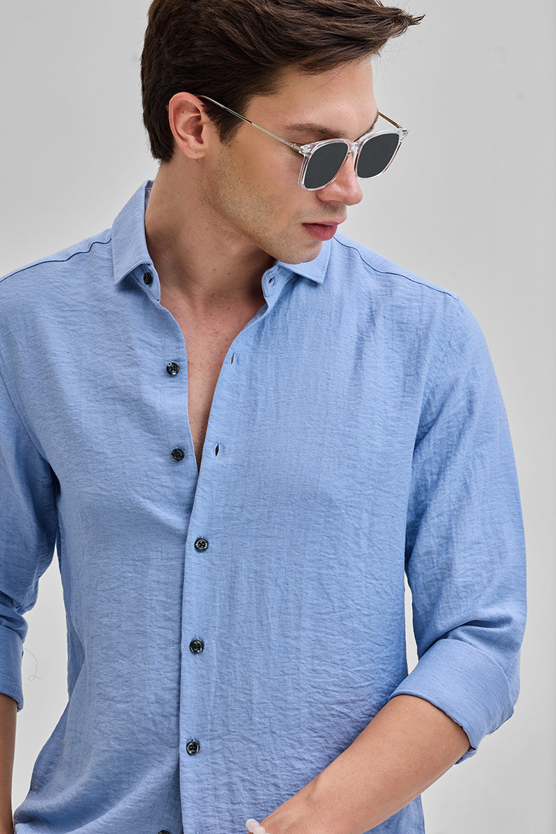 SNITCH Blue Textured Linen Blend Shirt - view 5