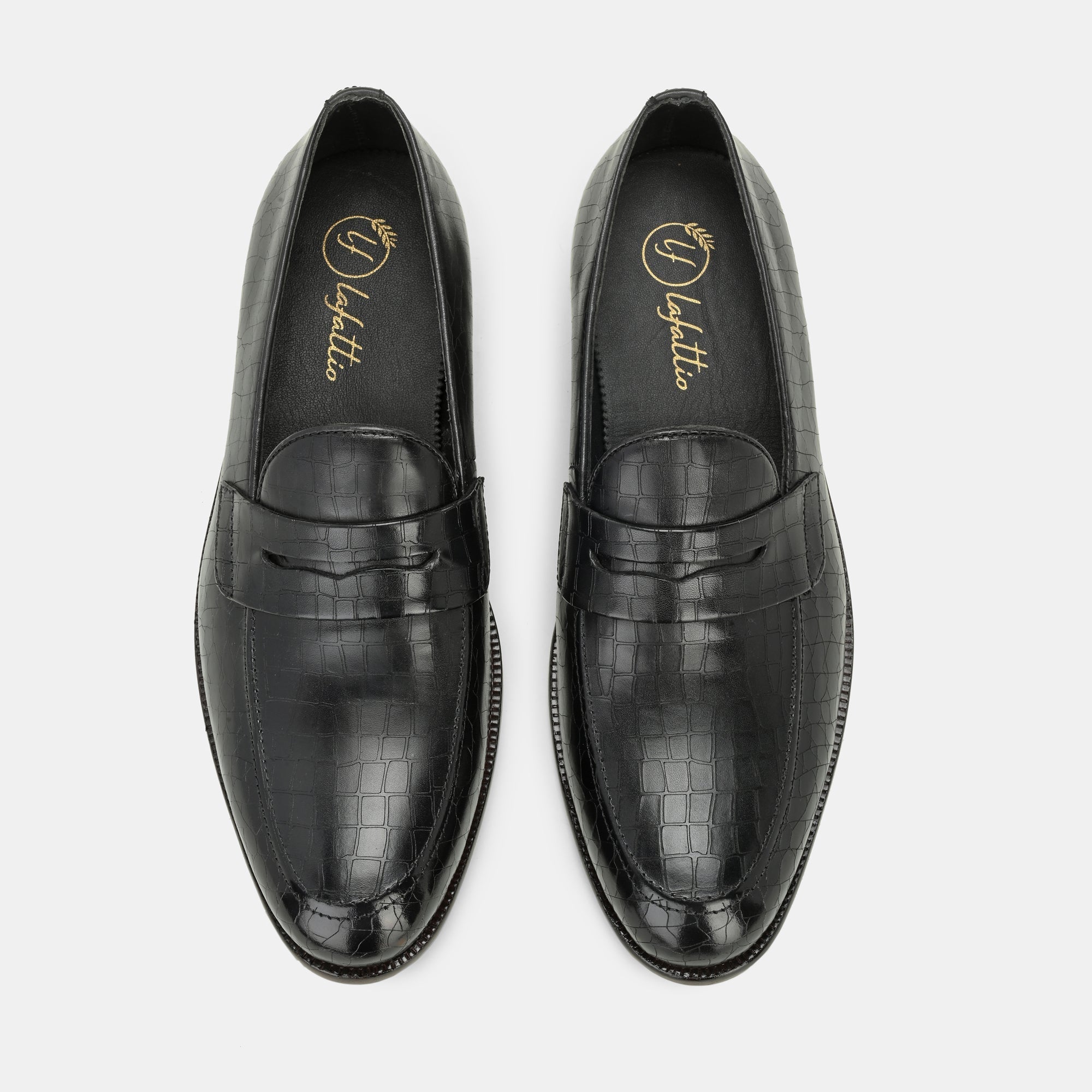Black Laser Engraved Penny Loafers By Lafattio - view 2