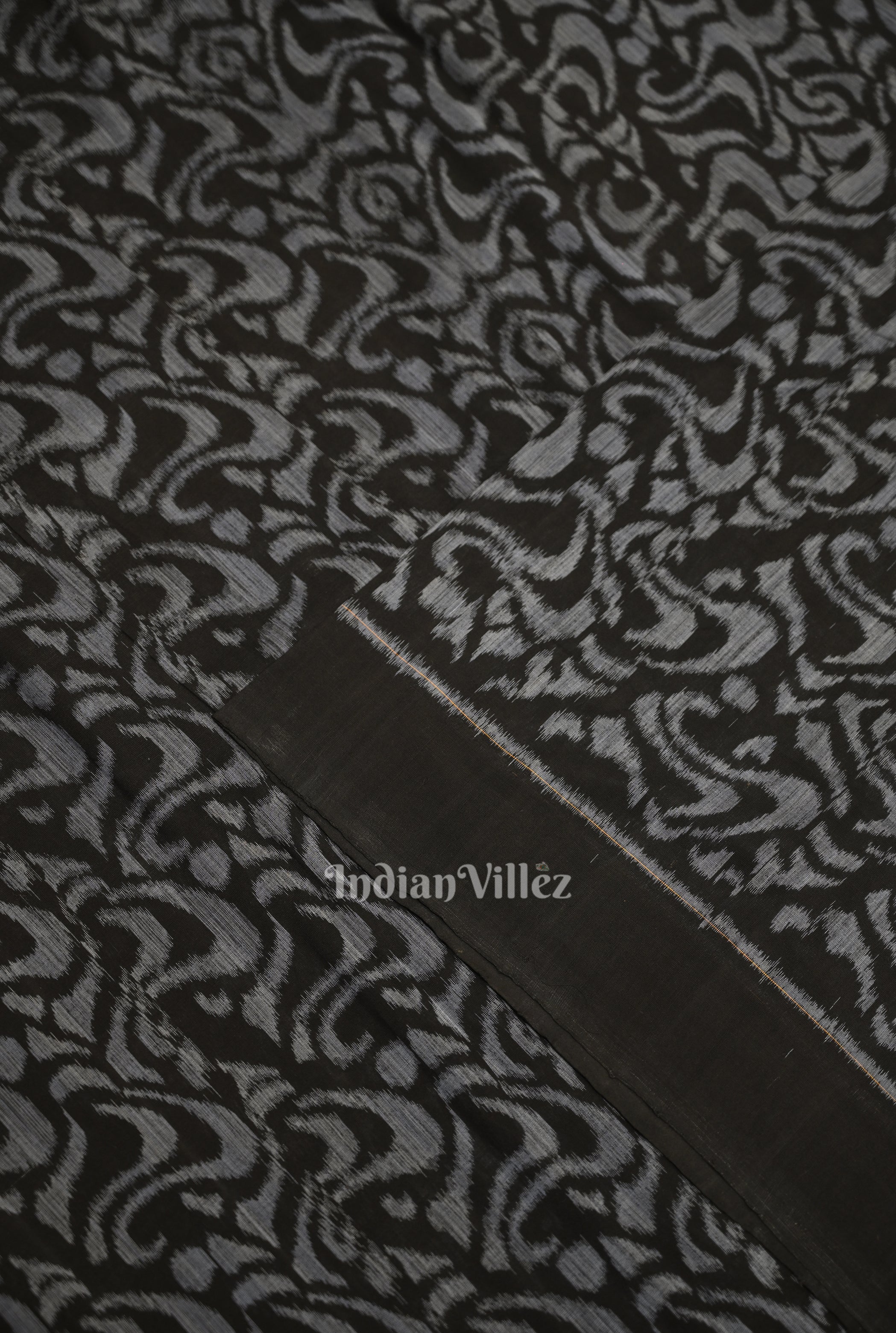 IndianVillèz Black Silver Floral Motif Sambalpuri Odisha Ikat Cotton Fabric - view 2